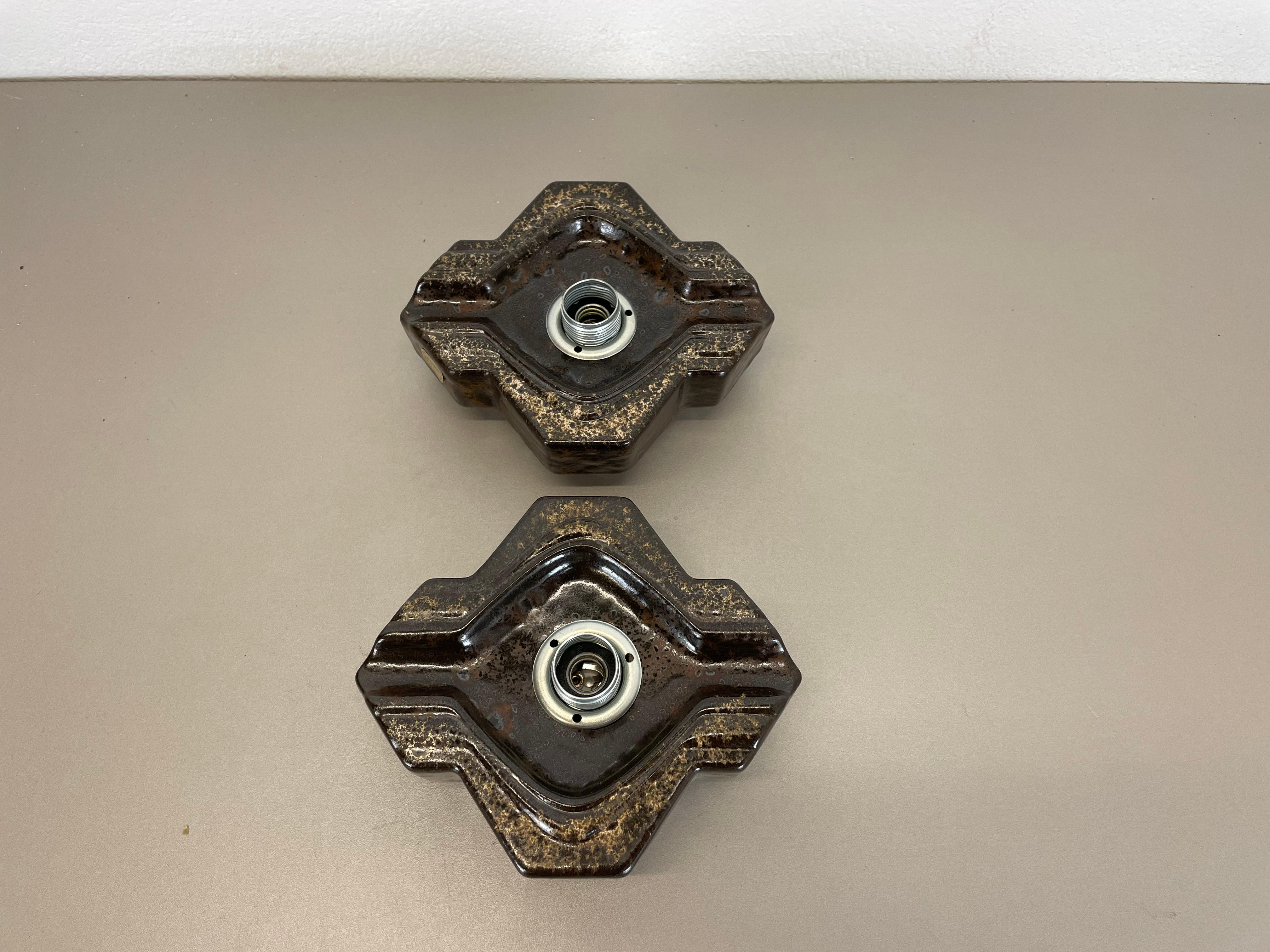 Set of Two Brown beige Ceramic Fat Lava Wall Lights by Pan Ceramics Germany 1970 In Good Condition For Sale In Kirchlengern, DE