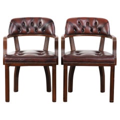 Set of two brown cowhide leather Chesterfield dining chairs