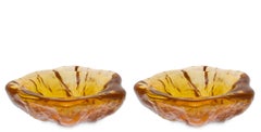 Set of Two Brown Hand-Blown Glass Decorative Bowl