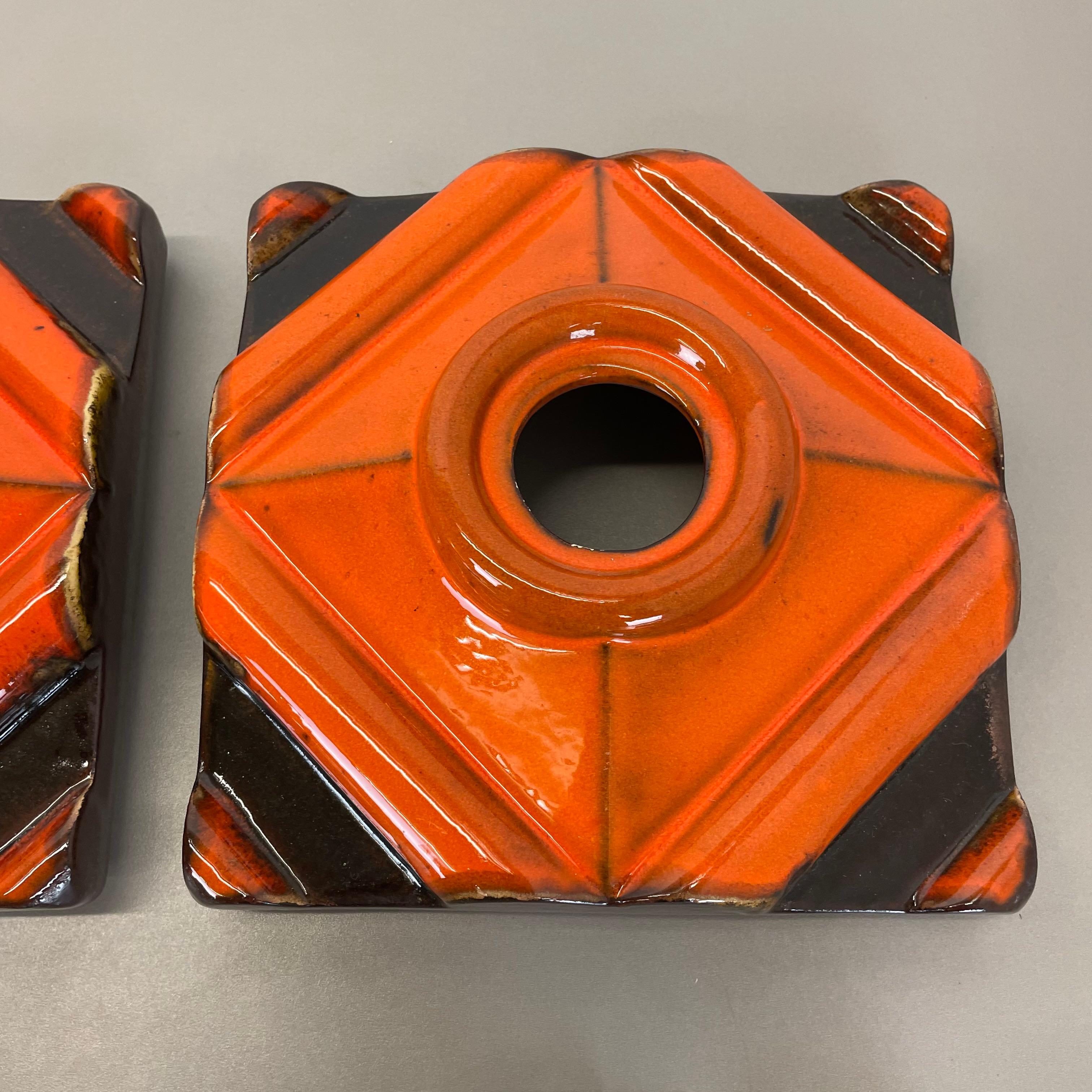 Set of Two brown-Orange Ceramic Fat Lava Wall Lights Pan Ceramics, Germany 1970 For Sale 9