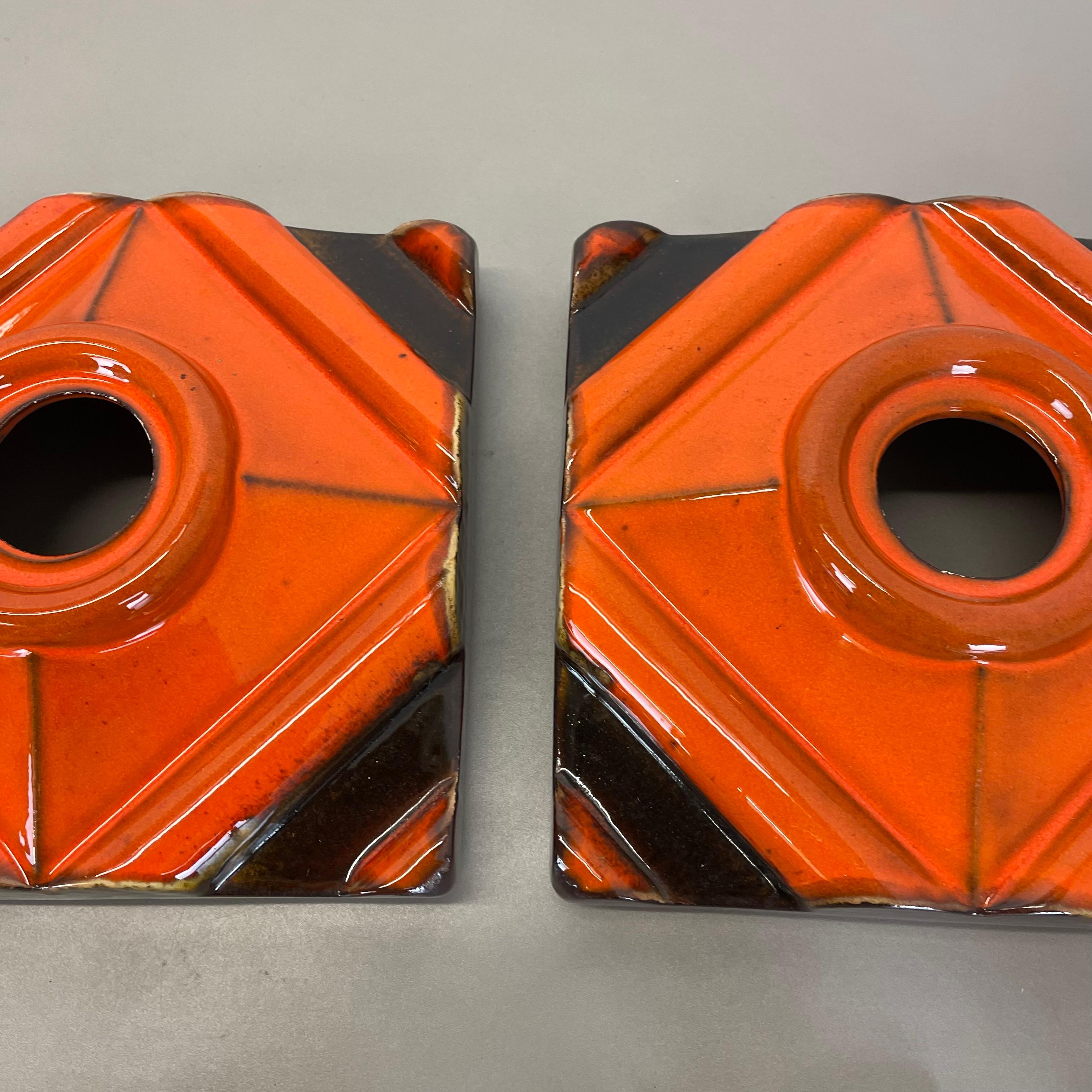 Set of Two brown-Orange Ceramic Fat Lava Wall Lights Pan Ceramics, Germany 1970 For Sale 10
