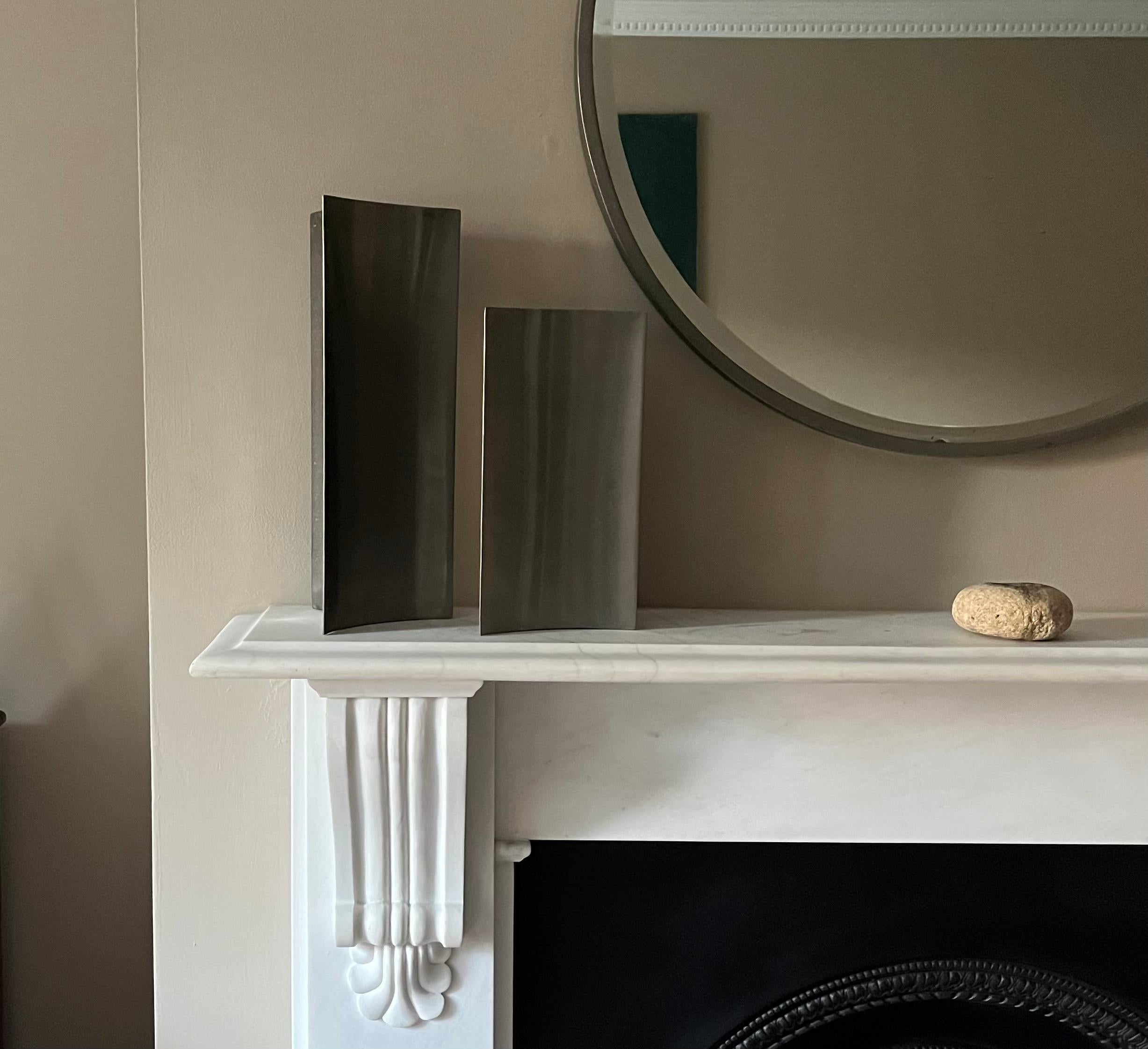 Mid-Century Modern Set of two brushed steel vases by Morbelli