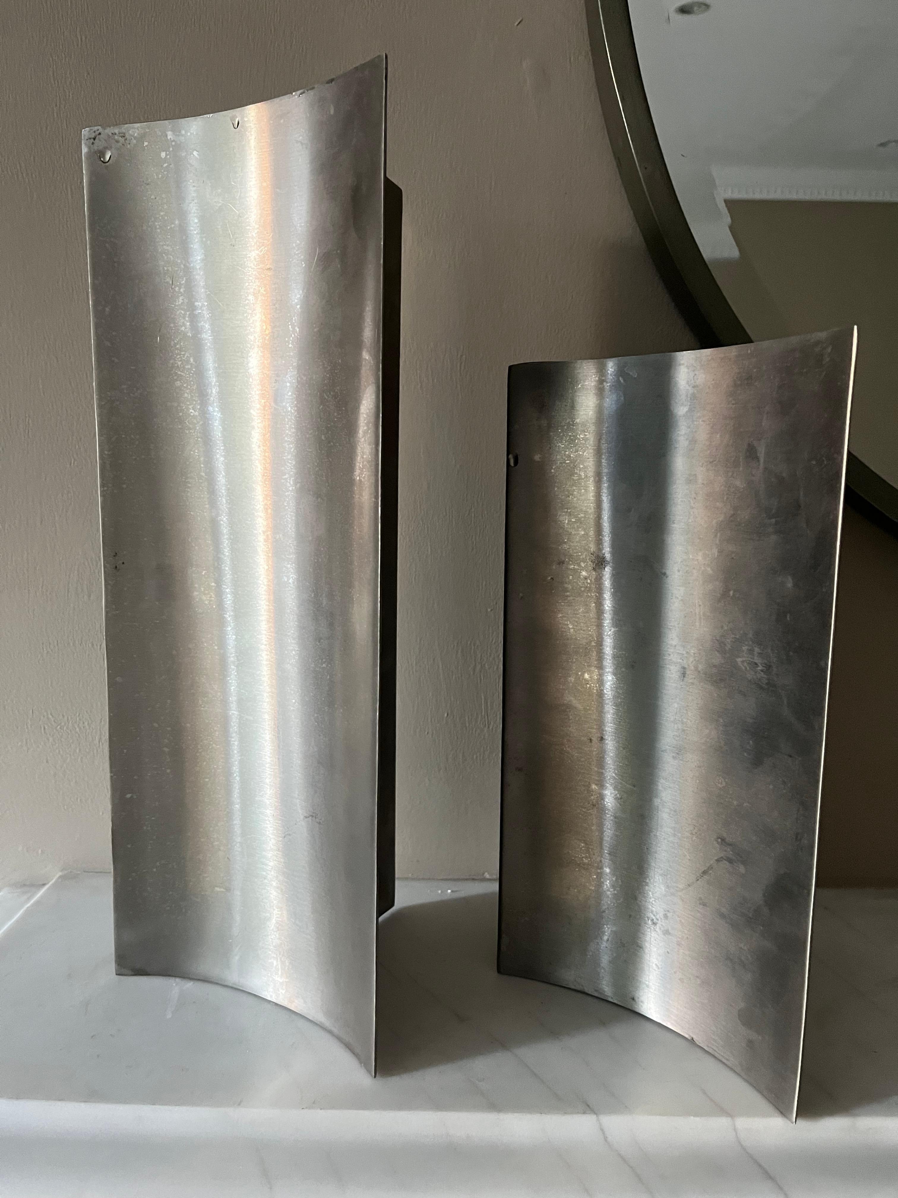 20th Century Set of two brushed steel vases by Morbelli