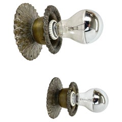 Set of Two Brutalist BRONZE "ART DECO" Wall Ceiling Light Sconces, France 1920s