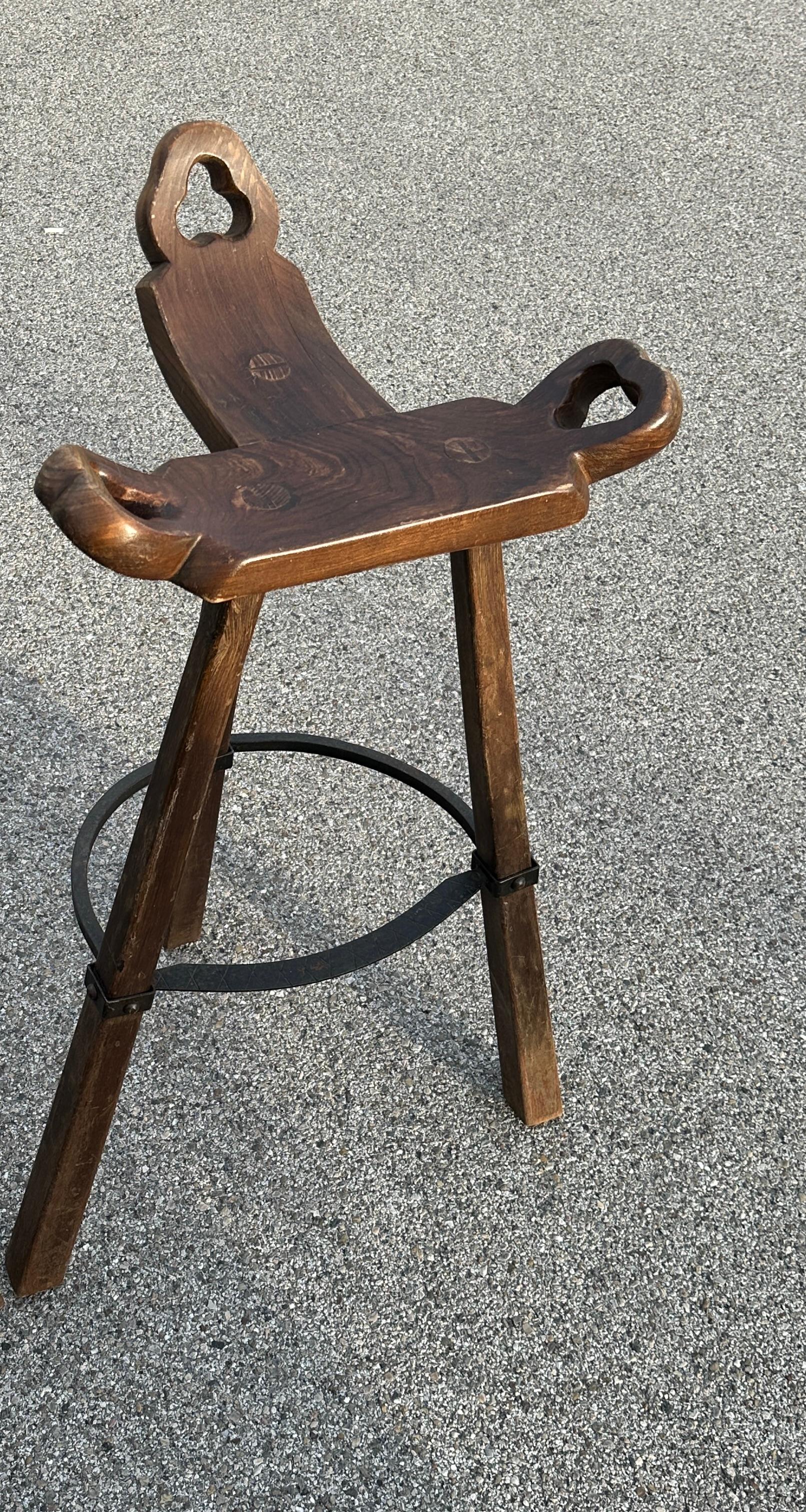 Set of Two Brutalist Bull Barstools Marbella with original Cushion, 1970s For Sale 4