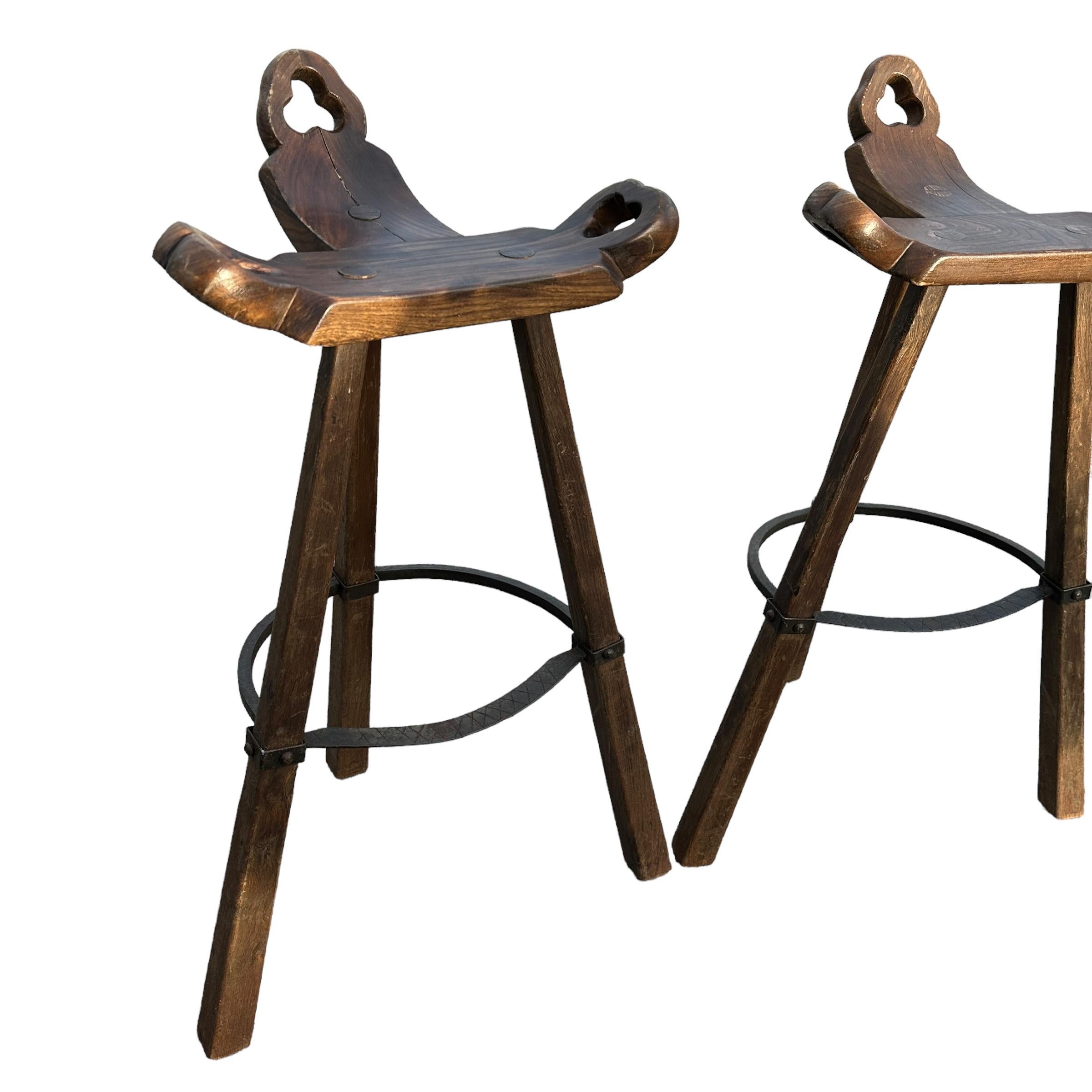 Set of Two Brutalist Bull Barstools Marbella with original Cushion, 1970s For Sale 6