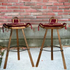 Set of Two Brutalist Bull Barstools Marbella with original Cushion, 1970s
