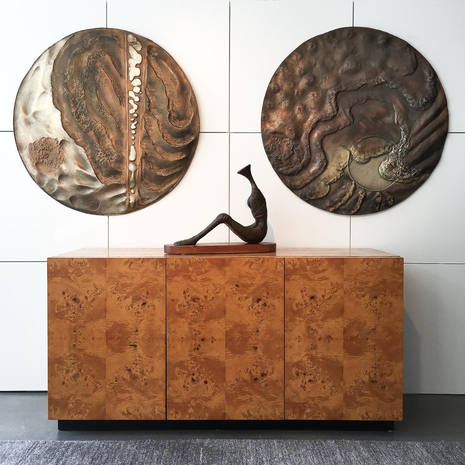 Set of Two Brutalist Mixed Metal Wall Sculptures Signed Wendell 9
