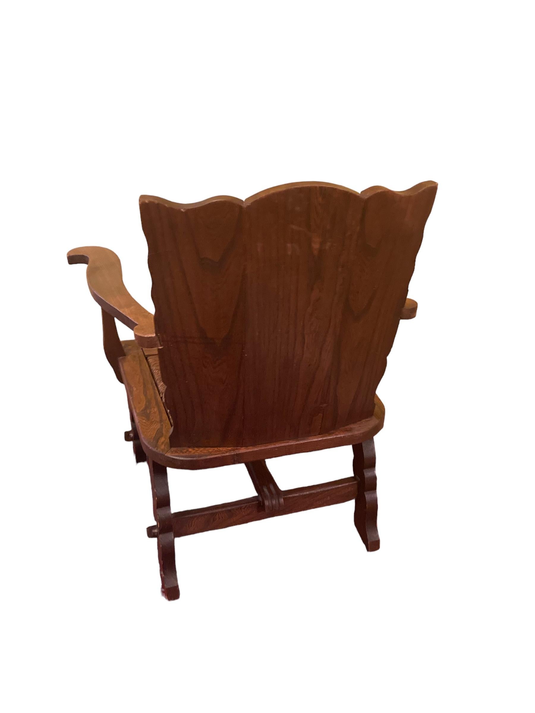 Set of Two Brutalist Wabi Sabi Oak Rush Lounge Chairs For Sale 1