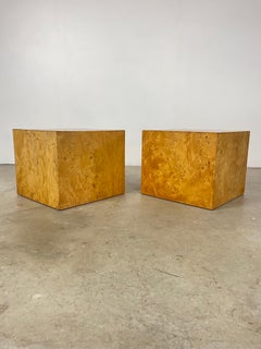 Set of Two Burl Cube Side Tables after Milo Baughman