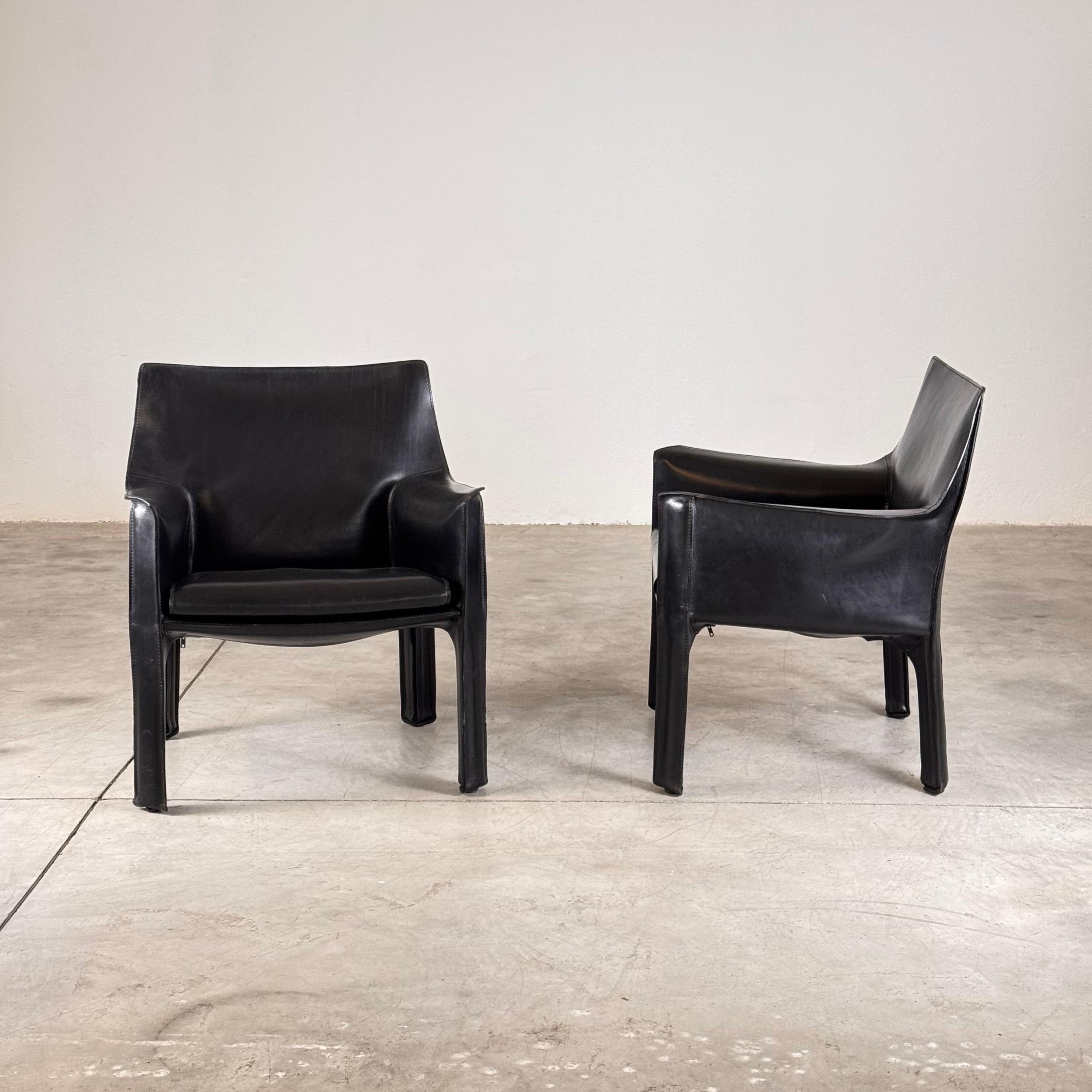 Mid-Century Modern Set of Two Cab 414 Lounge Chairs by Mario Bellini for Cassina, 1978