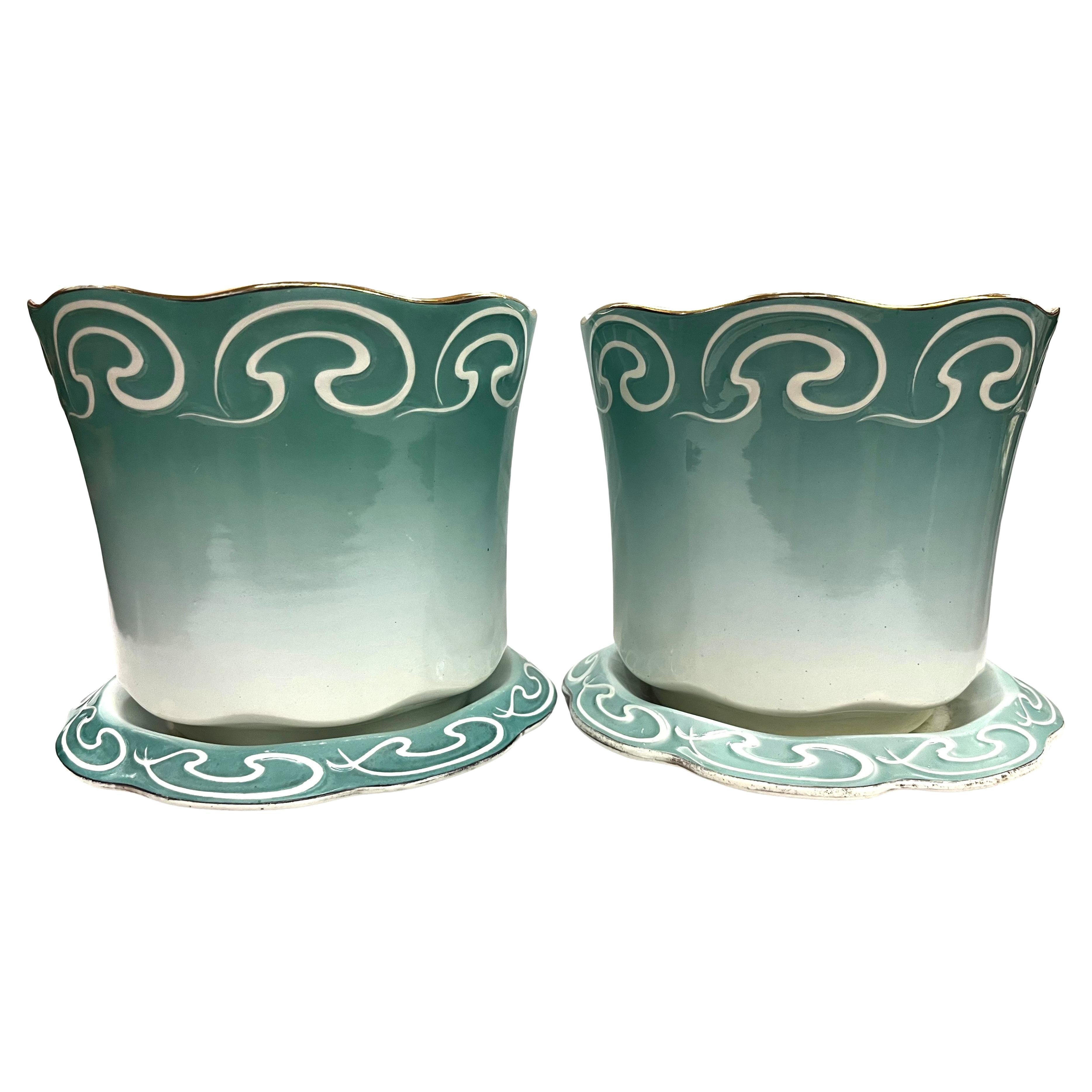 Set of two cachepots planters, societe Maestricht, Art Nouveau 1900, Netherlands en venta
