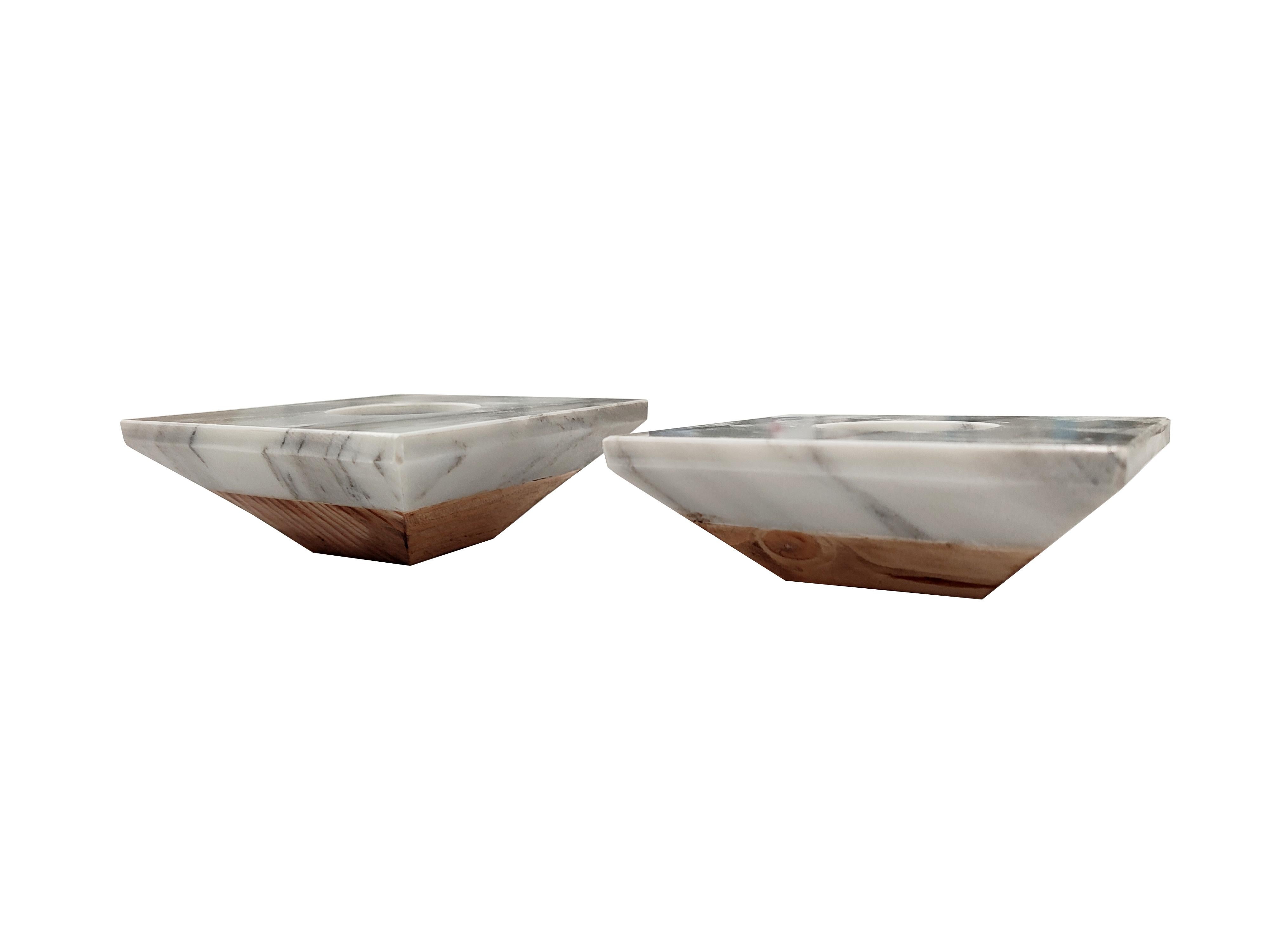 Modern Set of 2 Calacatta Italian Marble Candle Holders Design Mother’s Day Gift Spain For Sale