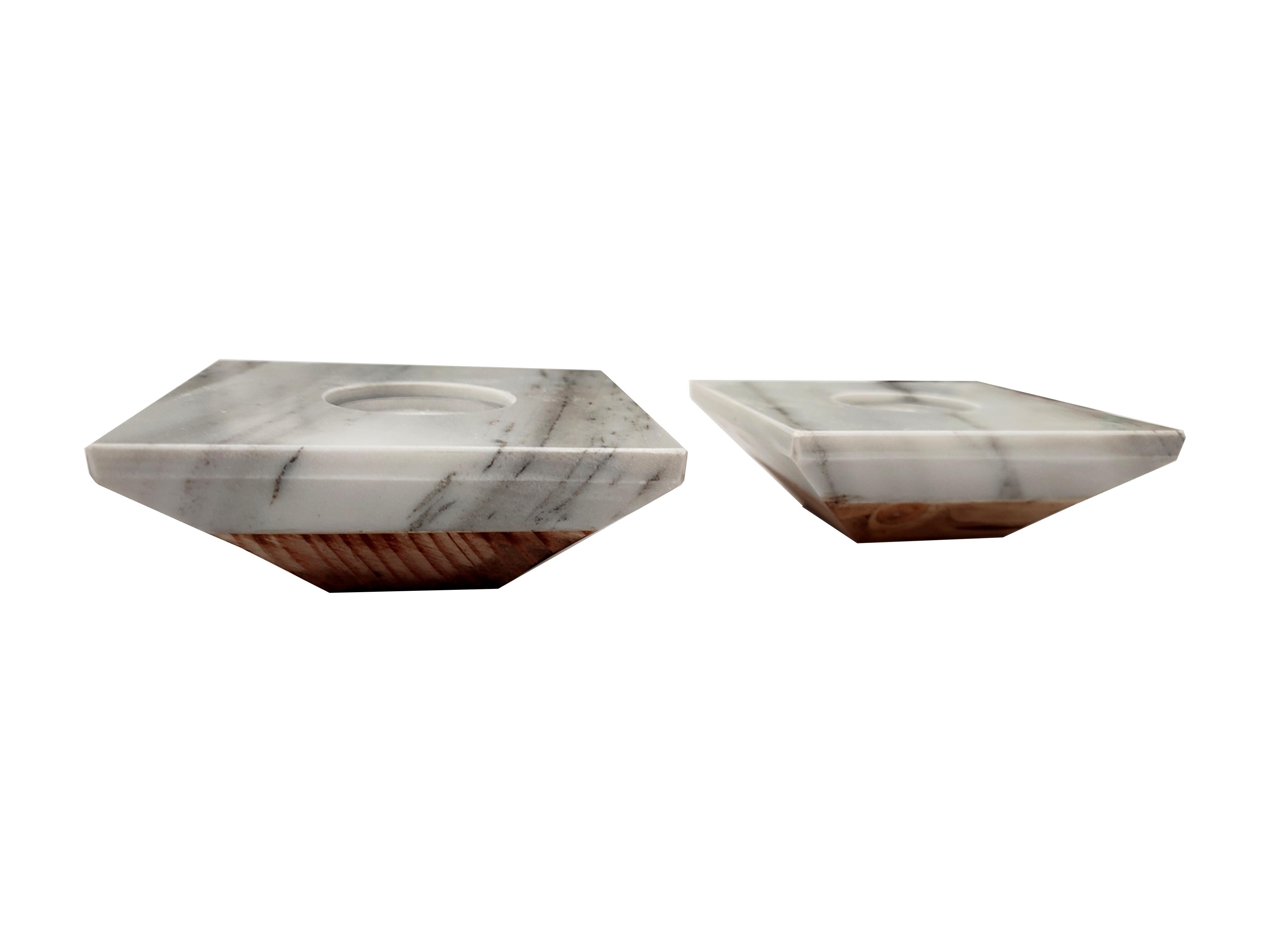 Spanish Set of 2 Calacatta Italian Marble Candle Holders Design Mother’s Day Gift Spain For Sale
