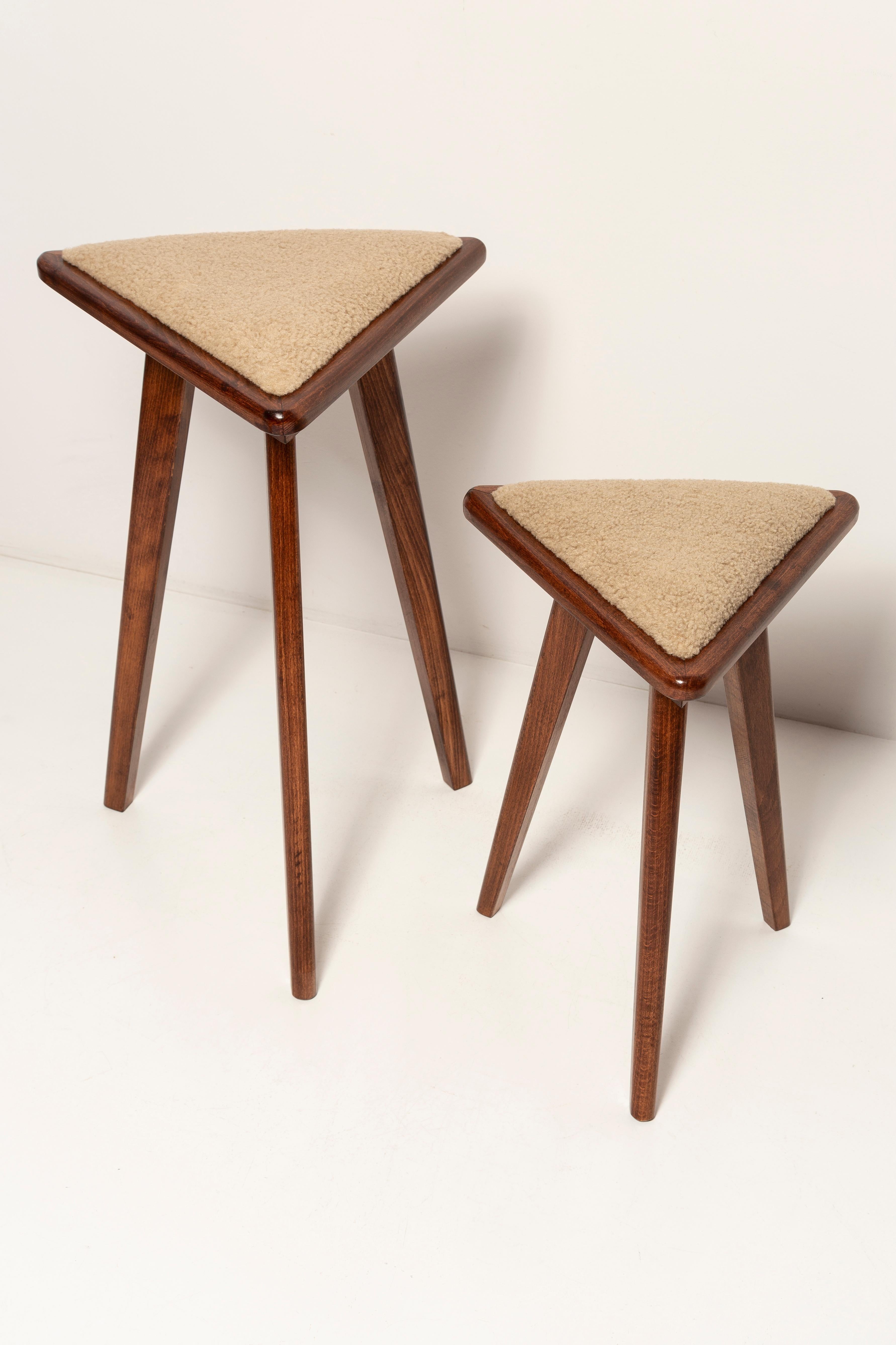 Set of Two Camel Boucle Triangle Medium Stools, by Vintola Studio, Europe For Sale 3