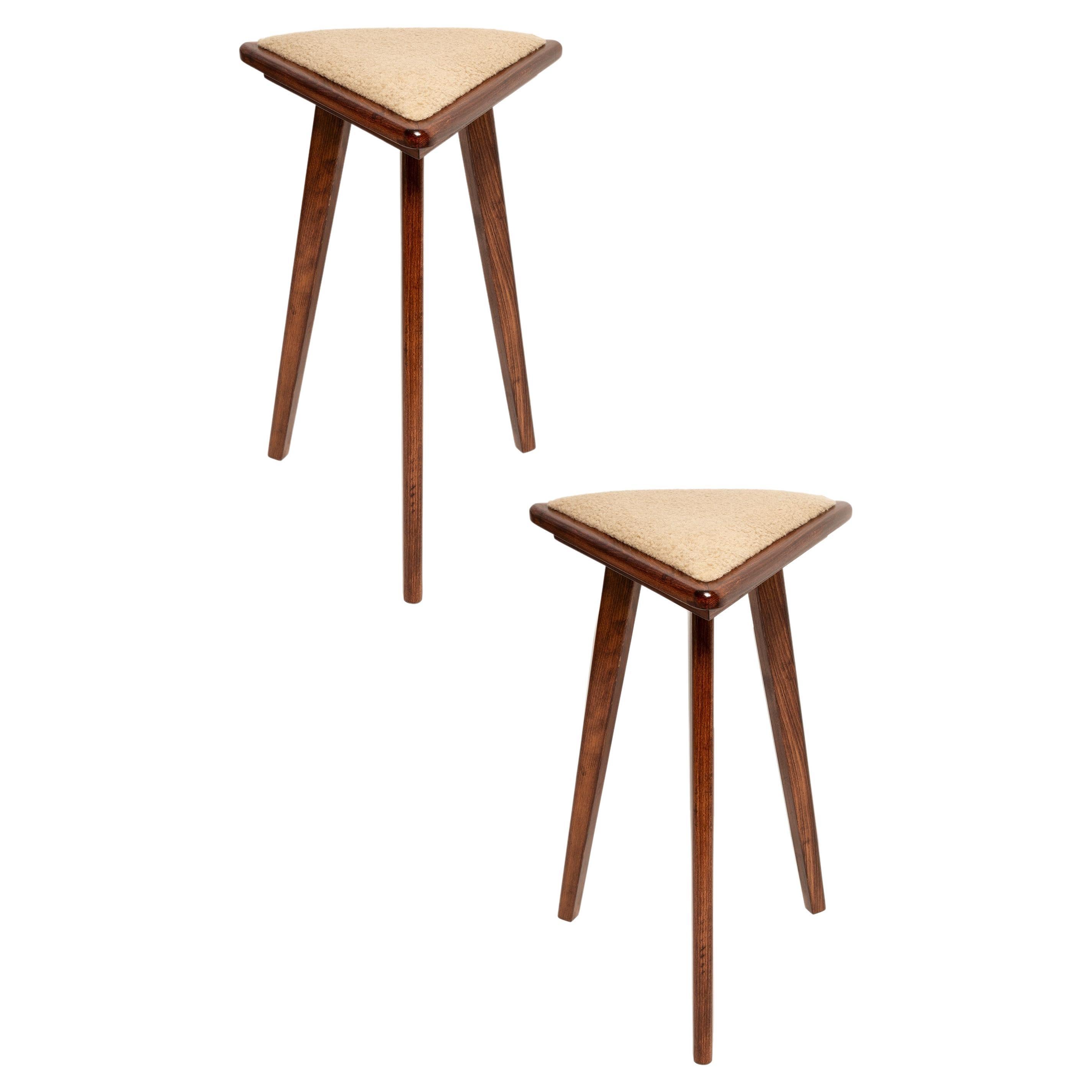 Set of Two Camel Boucle Triangle Medium Stools, by Vintola Studio, Europe For Sale