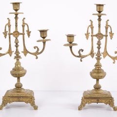 Set Of Two Candelsticks In Bronze With Decorative Details From 1890s