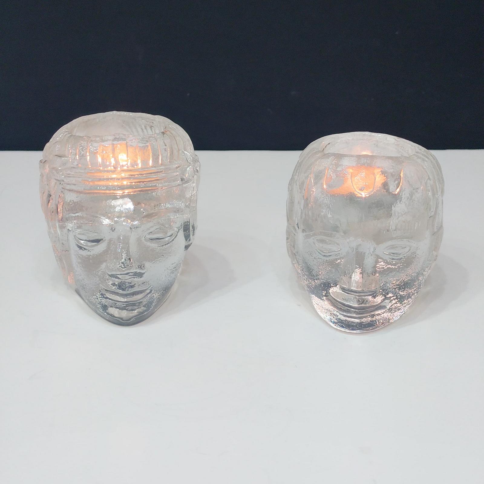 Mid-Century Modern Set of Two Candle Holders Designed by Bertil Vallien for Kosta Boda in the 1960s For Sale
