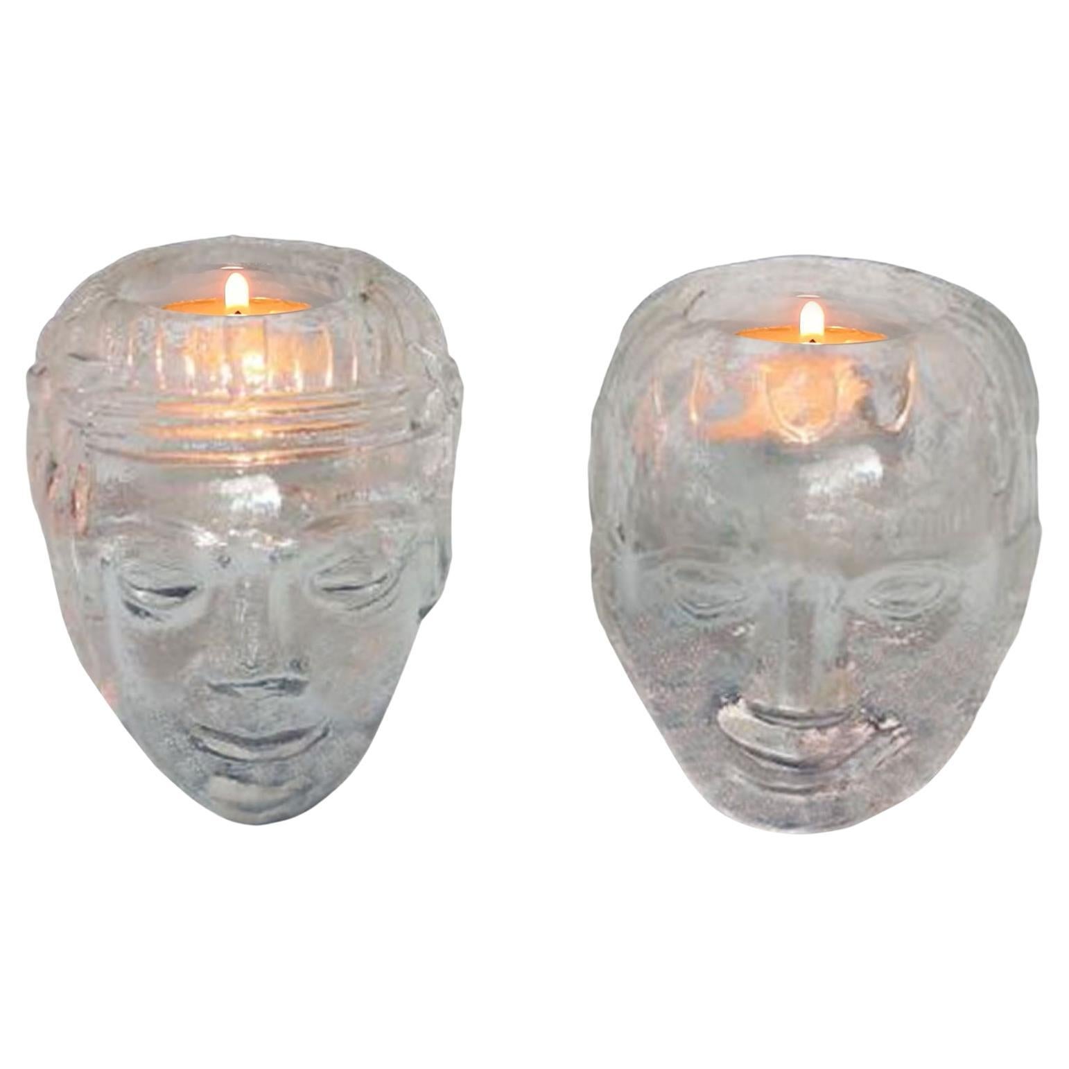 Set of Two Candle Holders Designed by Bertil Vallien for Kosta Boda in the 1960s