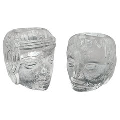 Set of Two Candle Holders Designed by Bertil Vallien for Kosta Boda in the 1960s