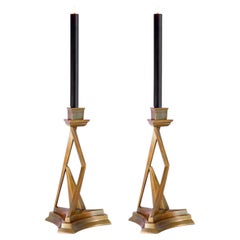 Set Of Two Candle Holders In Vintage Brass Finish