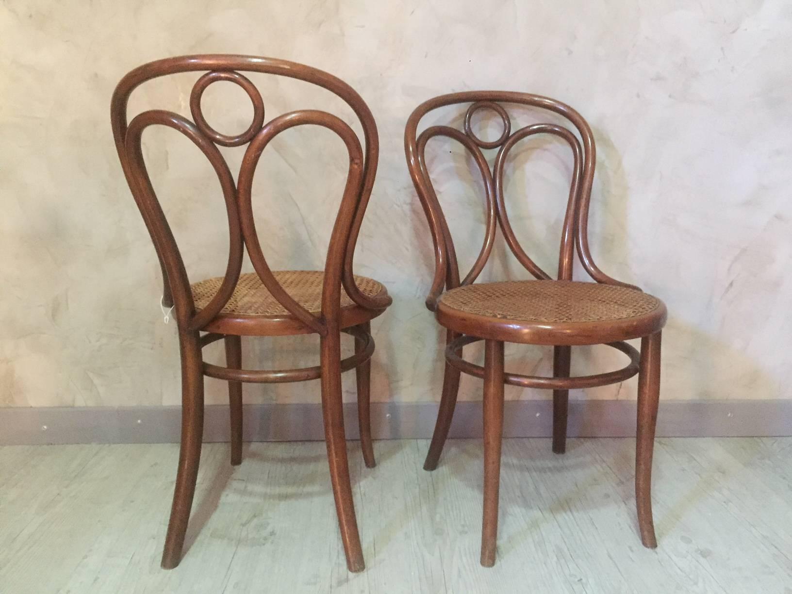 Austrian Set of Two Caned Thonet Dining Chairs, 1900s
