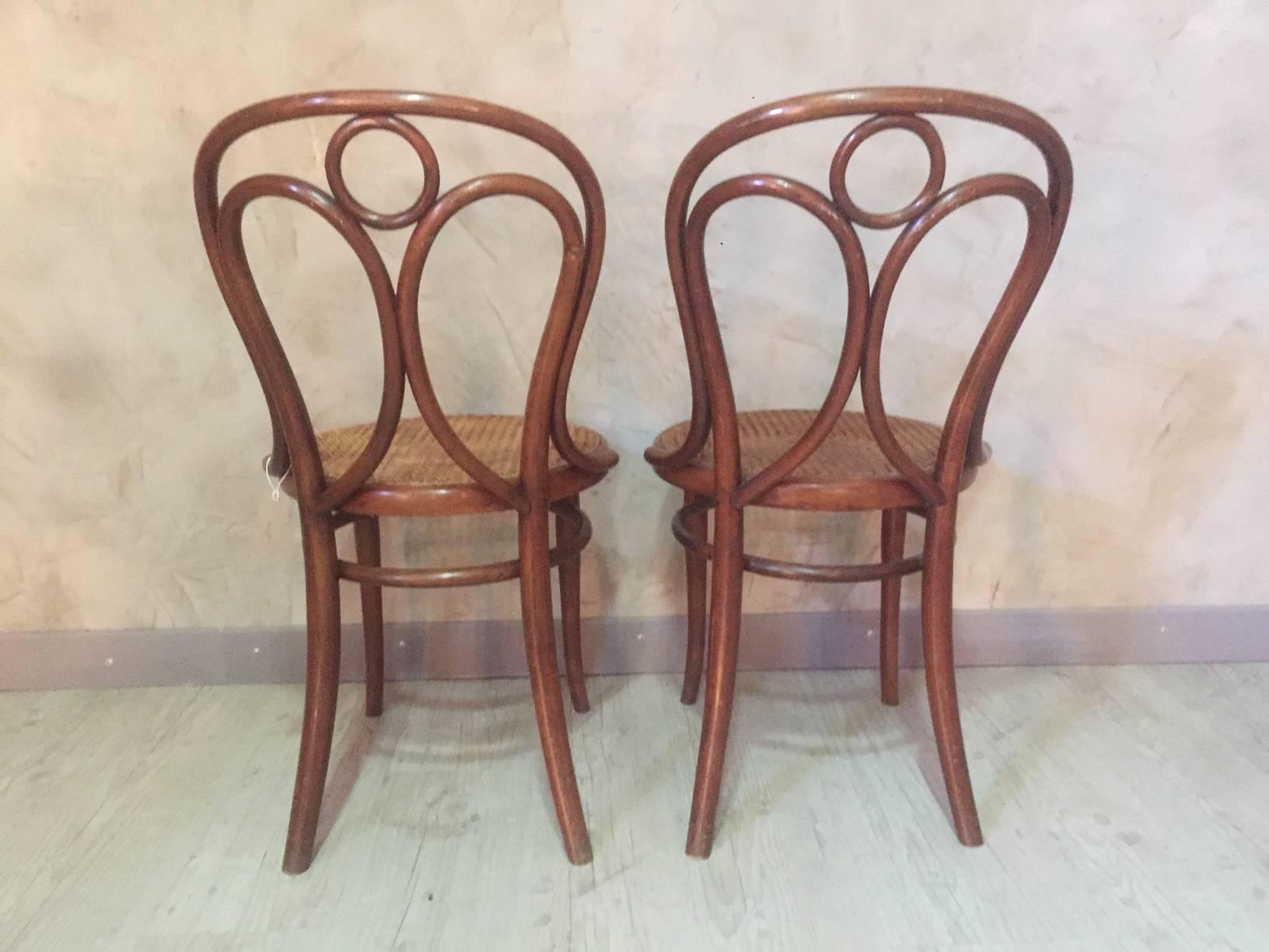 20th Century Set of Two Caned Thonet Dining Chairs, 1900s