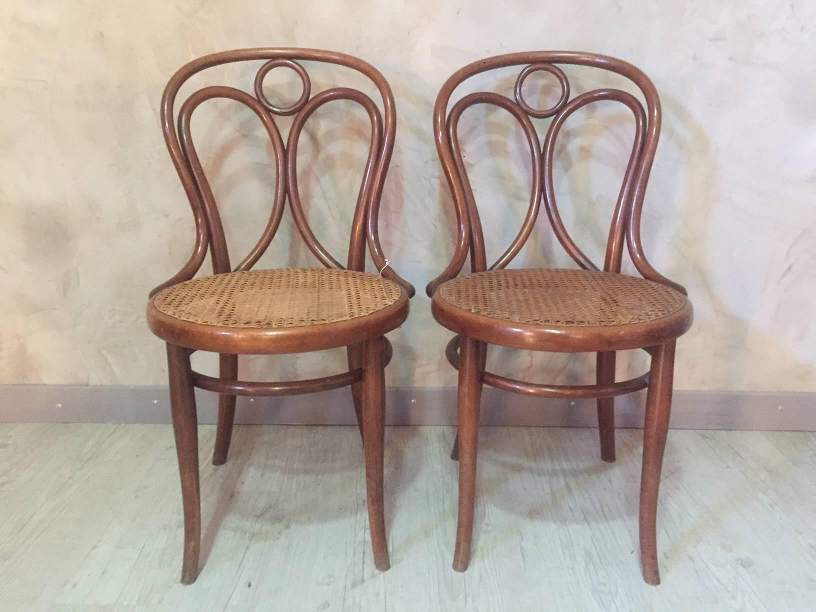 Set of Two Caned Thonet Dining Chairs, 1900s 2