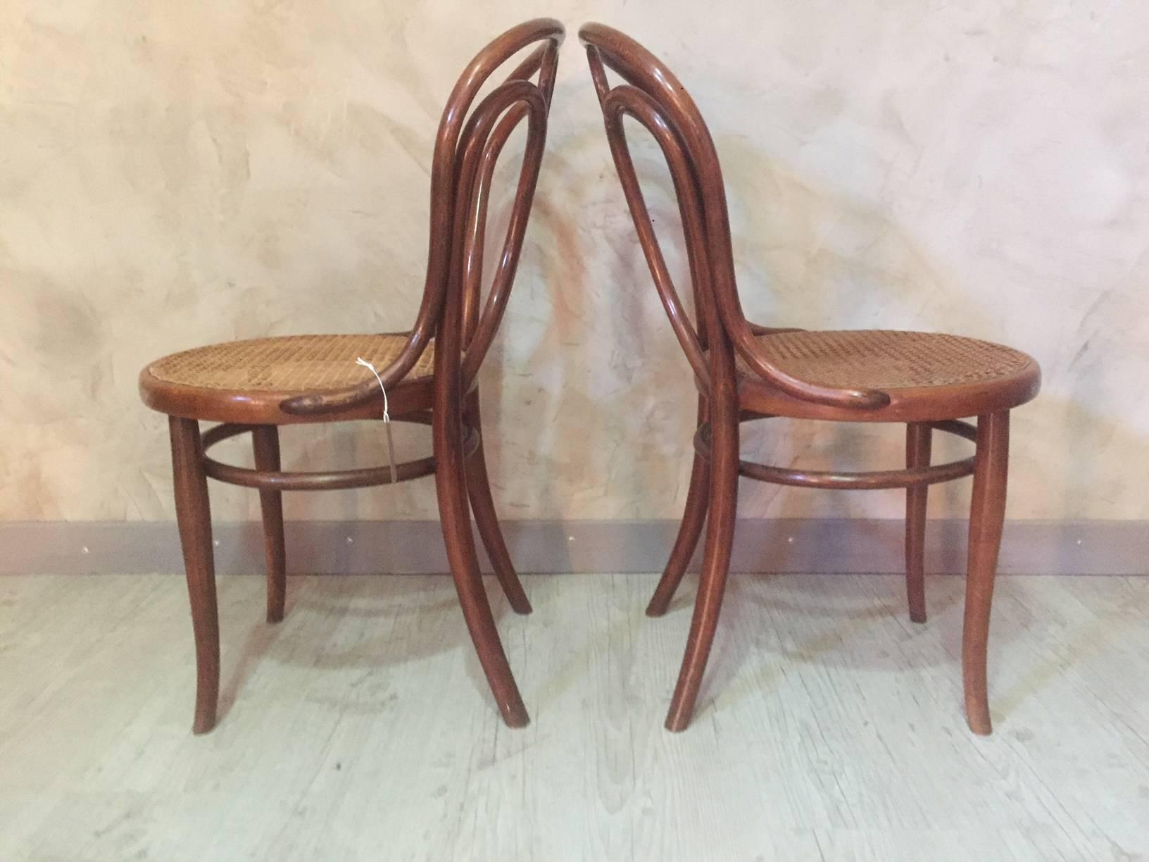 Set of Two Caned Thonet Dining Chairs, 1900s 3