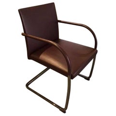 Set of Two Cantilever Chrome Frame Brown Leather Armchairs