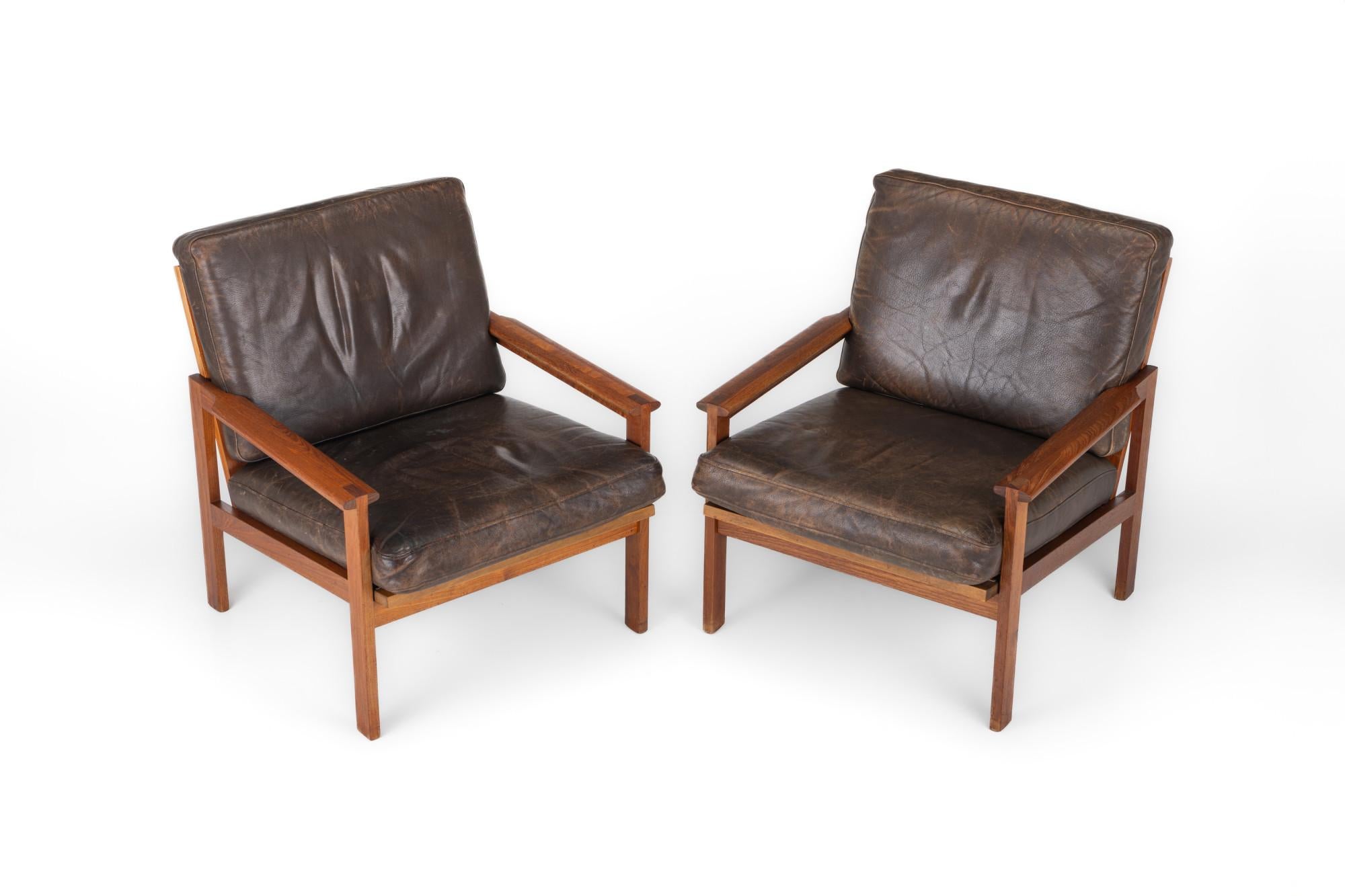 Set of two Capella Easy Chairs with Ottoman by Illum Wikkelsø, Denmark 1950s 3