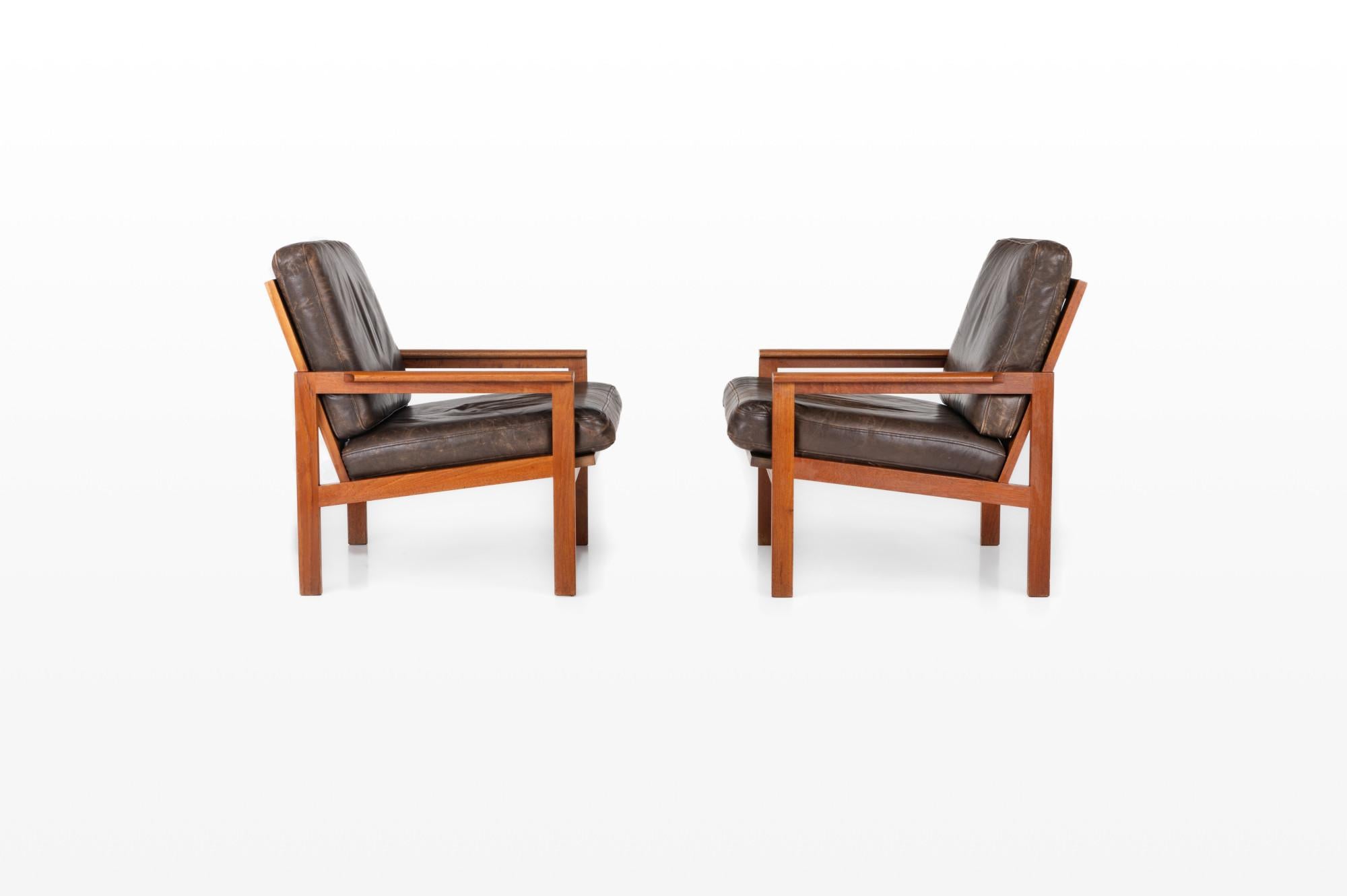 Set of two Capella Easy Chairs with Ottoman by Illum Wikkelsø, Denmark 1950s 1