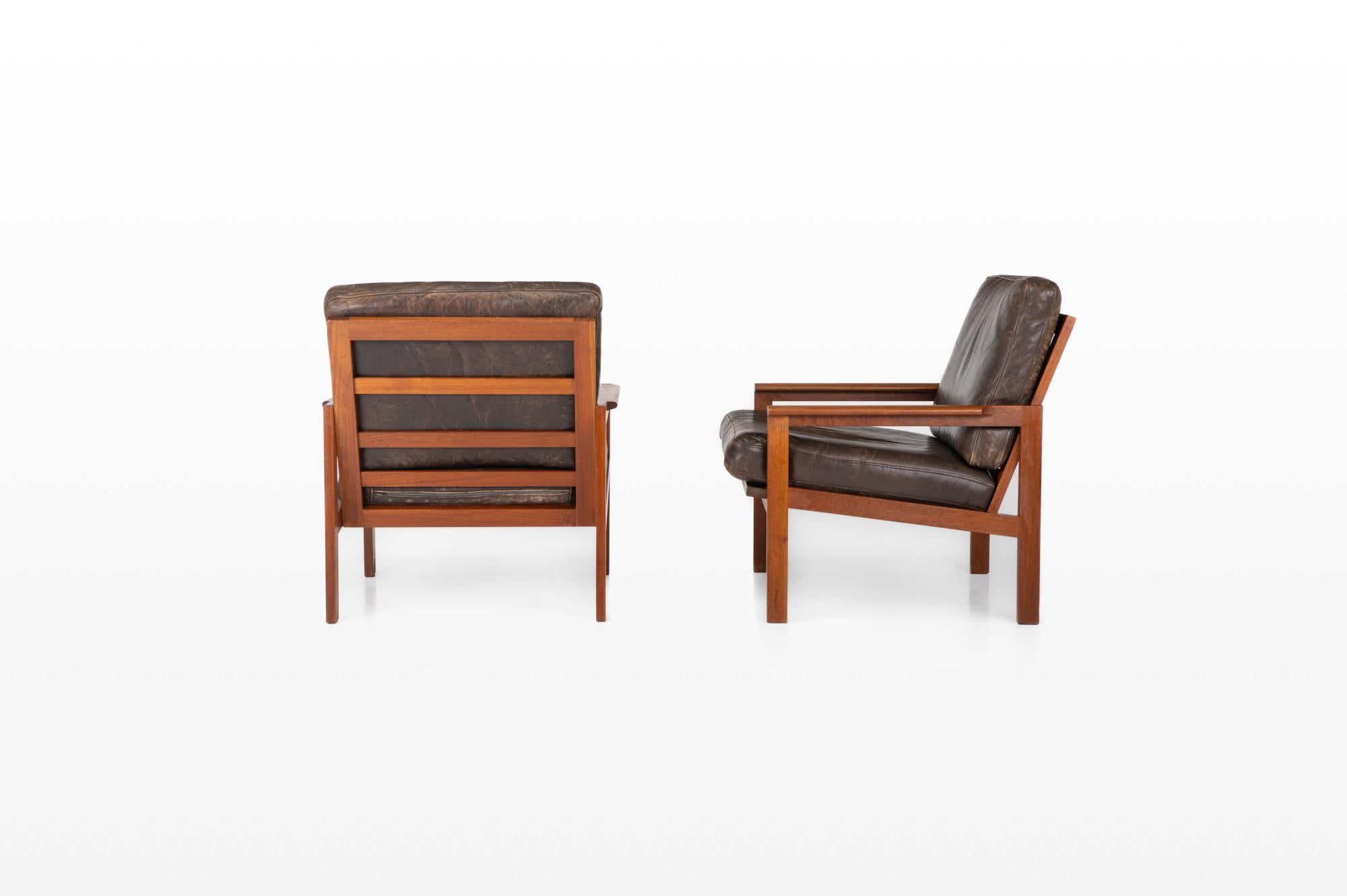 Set of two Capella Easy Chairs with Ottoman by Illum Wikkelsø, Denmark 1950s 2