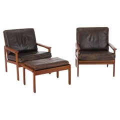 Set of two Capella Easy Chairs with Ottoman by Illum Wikkelsø, Denmark 1950s