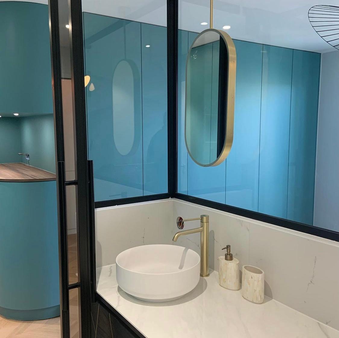 Brushed Set of two Capsula Illuminated Modern Ceiling Suspended Mirror with Brass Frame For Sale