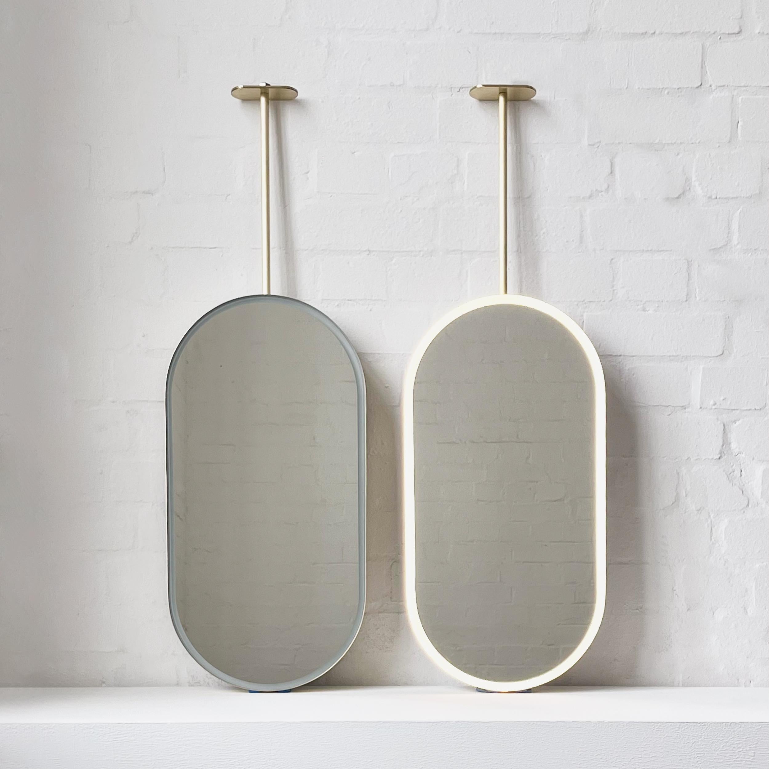 Set of two Capsula Illuminated Modern Ceiling Suspended Mirror with Brass Frame In New Condition For Sale In London, GB