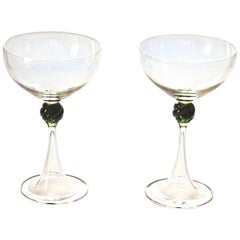 Set of Two Caravaggeschi Martini Murano Glass, Cenedese, Clear Green Signed