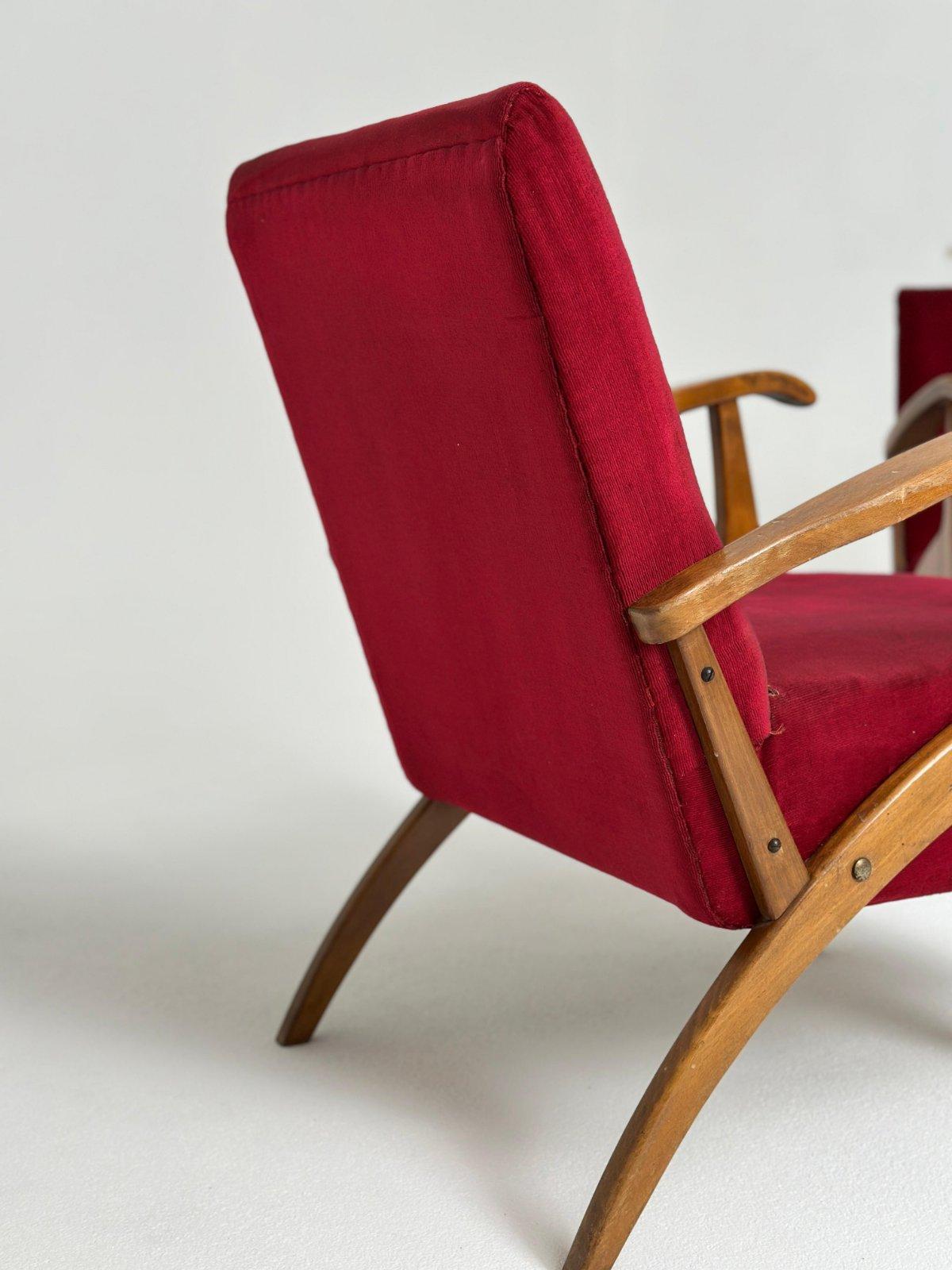 Tissu Ensemble de deux chaises longues Carlo Mollino Italie années 1950 en vente