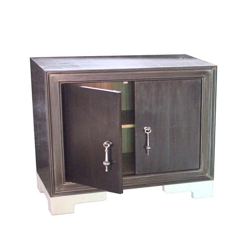 Other Set of Two Carre Night stands in Antiqued White Bronze Clad over Teak Wood For Sale