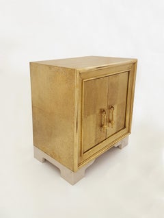 Set of Two Carre Nightstands in Brass Clad over Teakwood Handcrafted in India