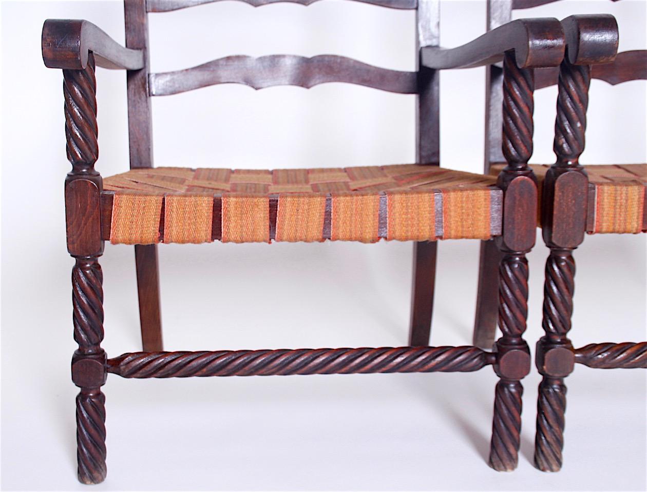Mid-Century Modern Set of Two Carved Armchairs, 1950s For Sale