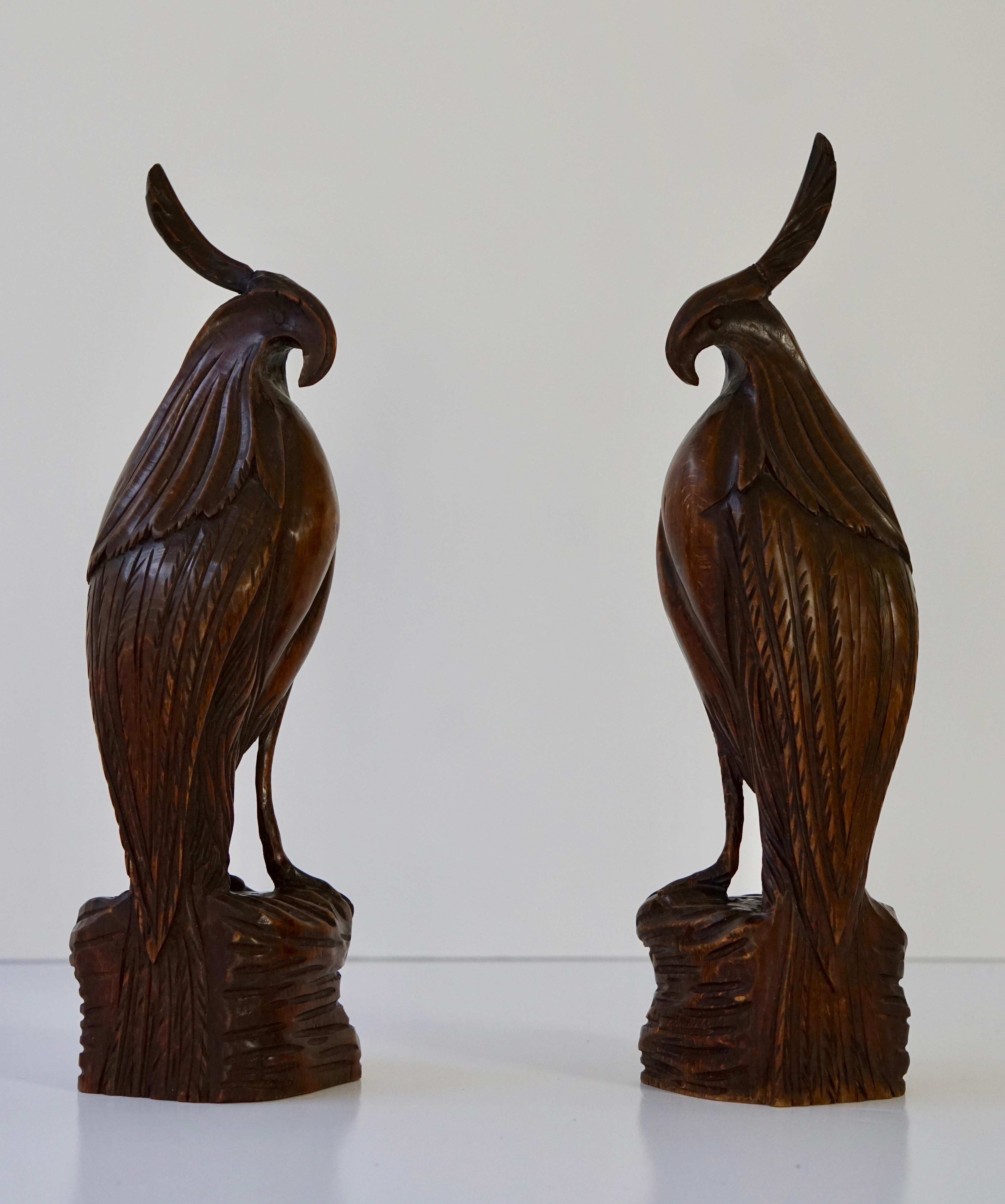 Art Nouveau Set of Two Carved Wooden Birds