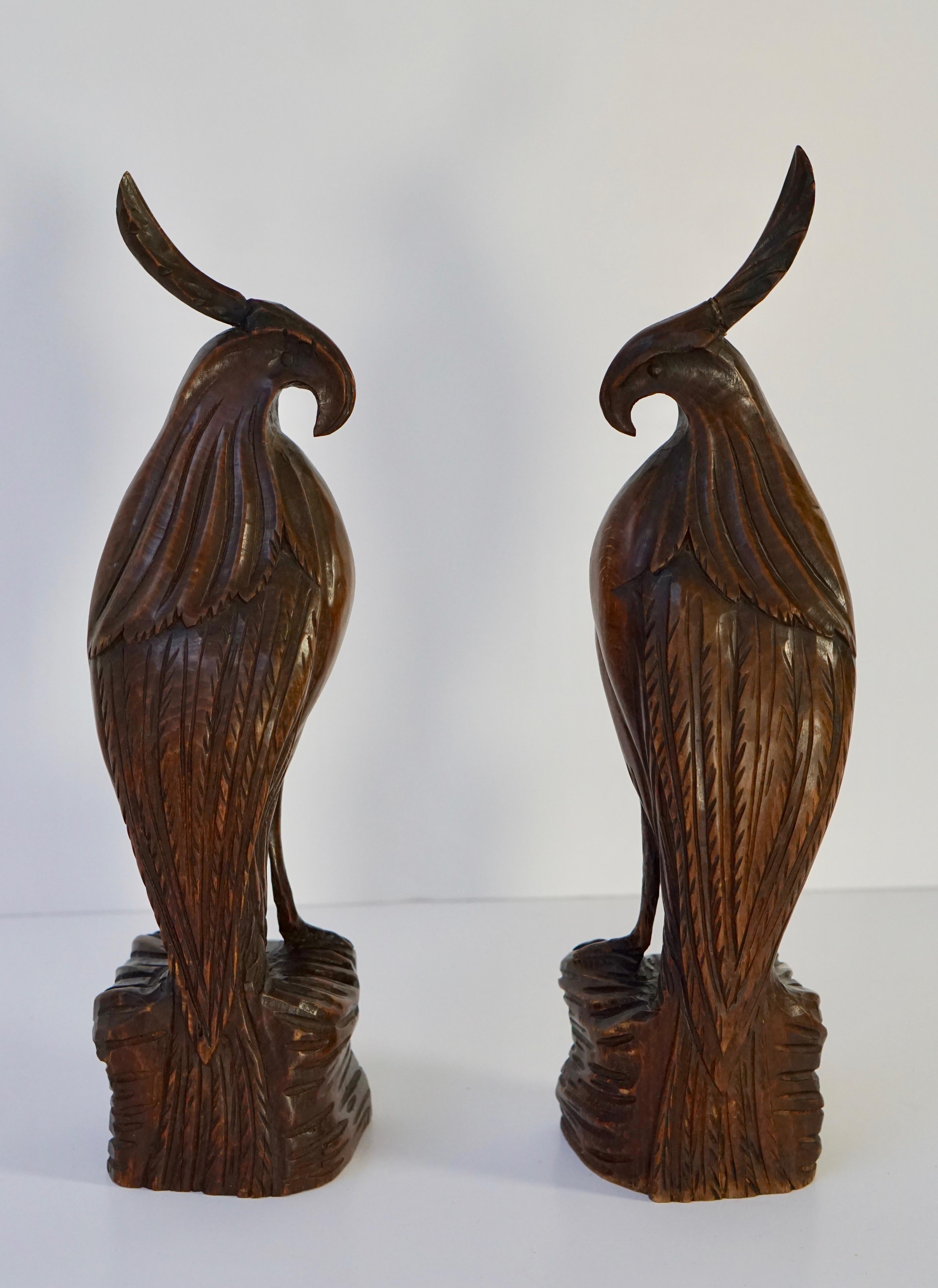 Belgian Set of Two Carved Wooden Birds