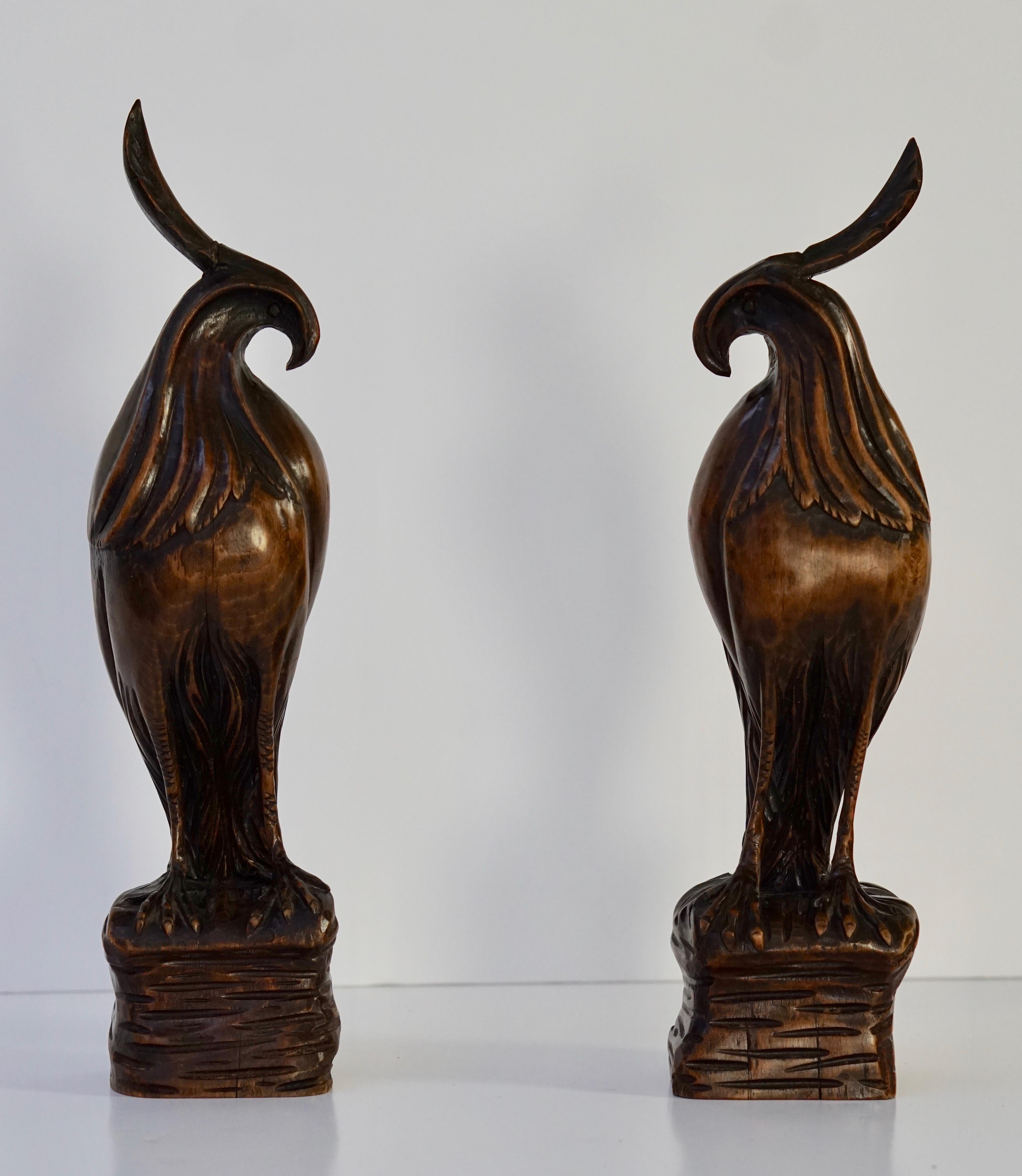 Hand-Carved Set of Two Carved Wooden Birds
