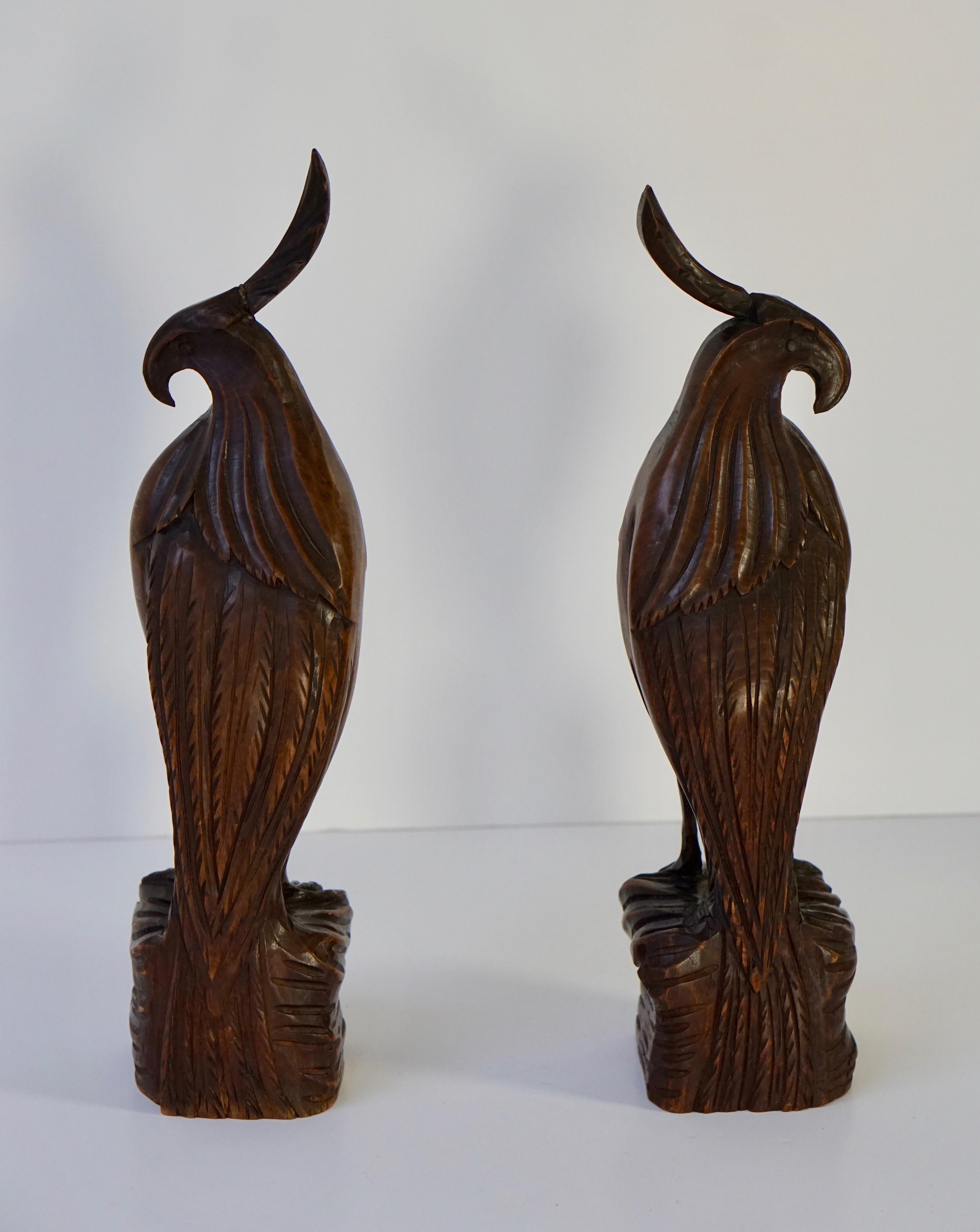20th Century Set of Two Carved Wooden Birds