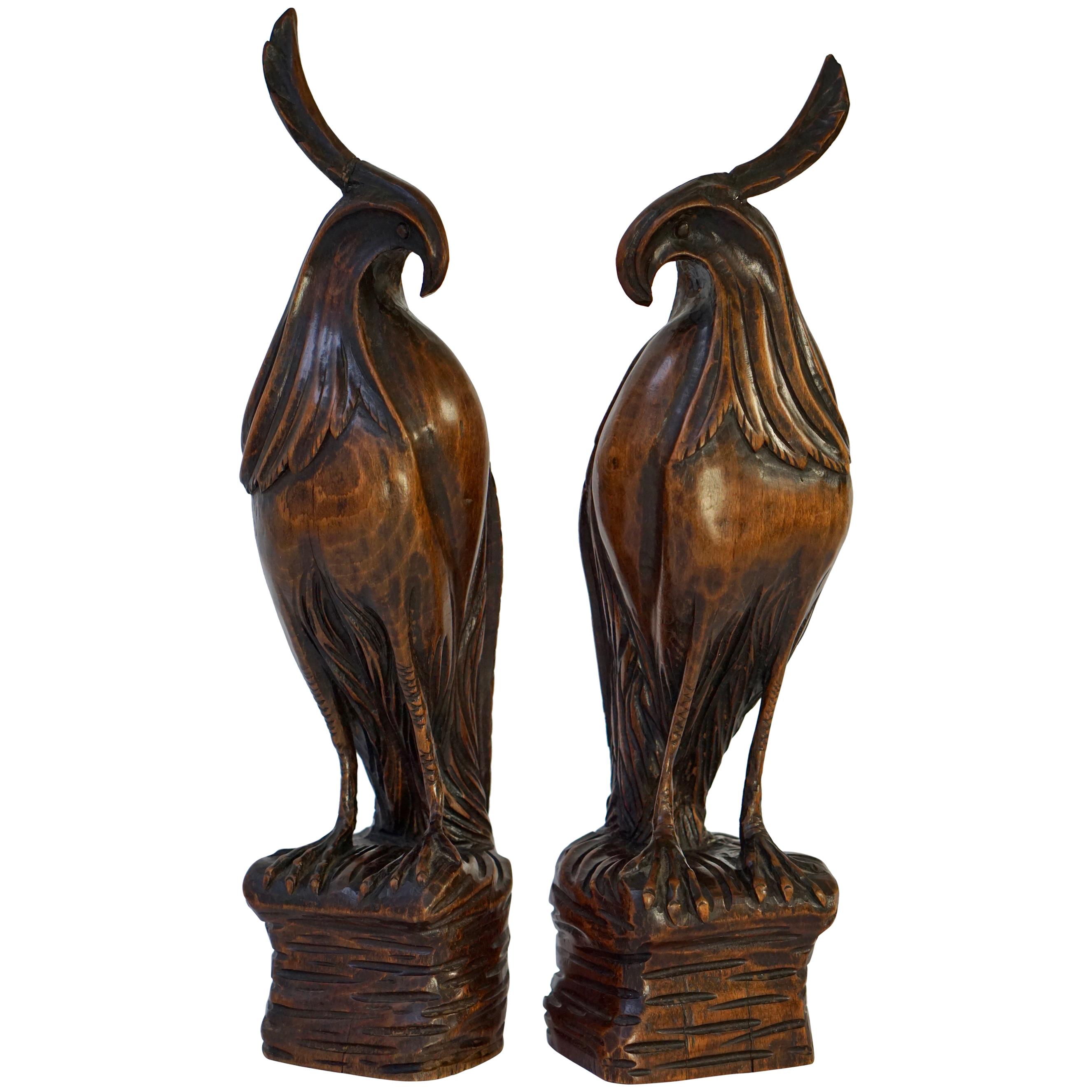Set of Two Carved Wooden Birds