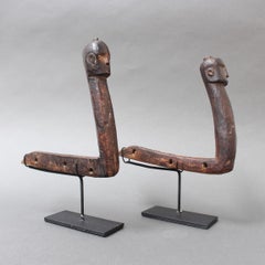Set of Two Carved Wooden Tools with Human Faces from Nias, Indonesia