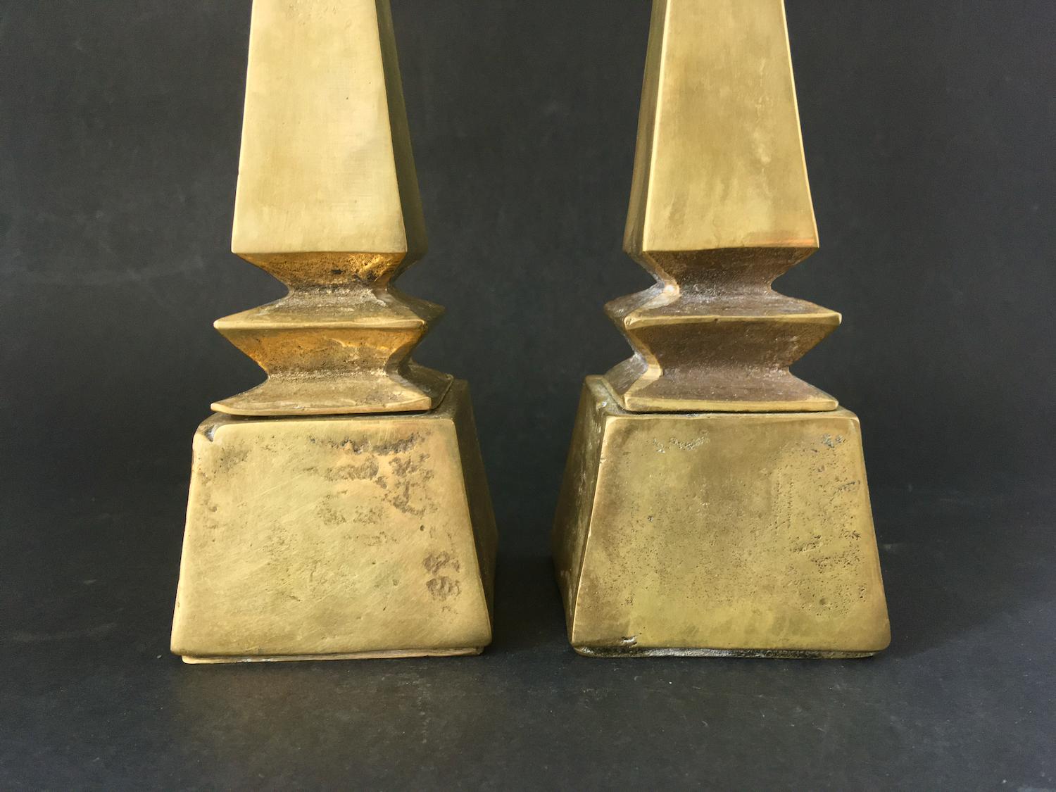 Mid-Century Modern Set of Two Cast Brass Candleholders