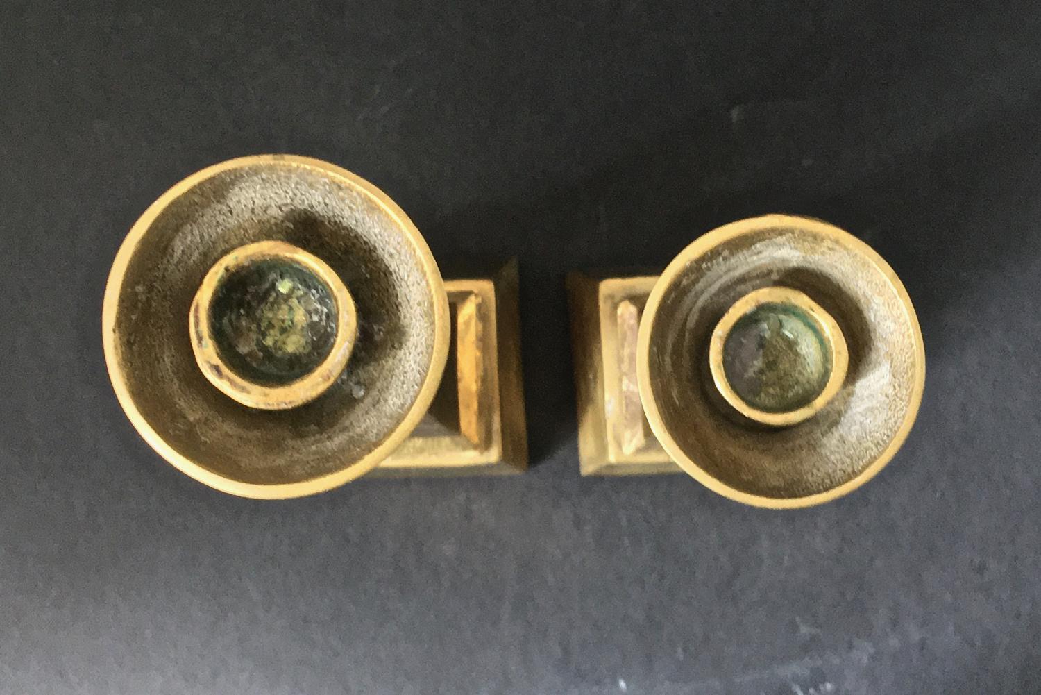 German Set of Two Cast Brass Candleholders