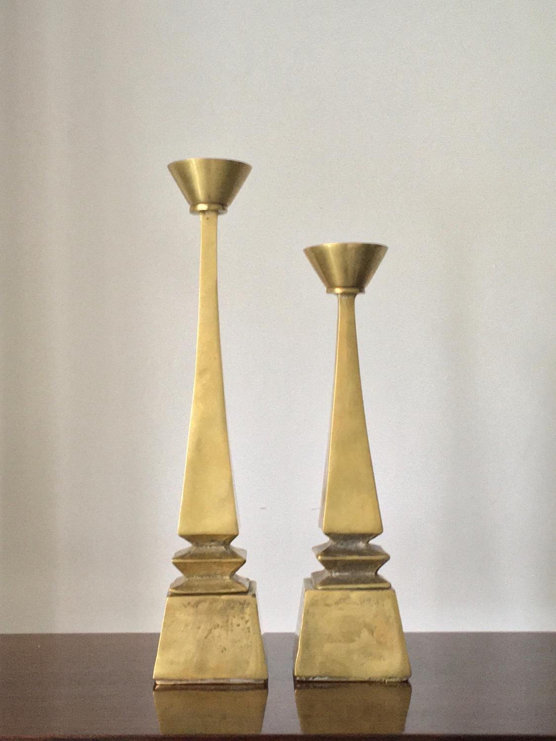 20th Century Set of Two Cast Brass Candleholders